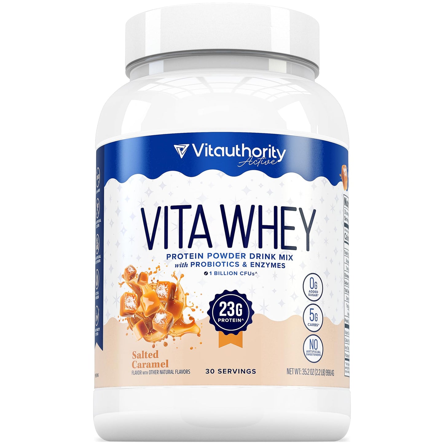 Vitauthority Whey Protein Powder for Women - Whey Isolate with Probiotics & Enzymes, Salted Caramel, 2.2 lb (35.2 oz)