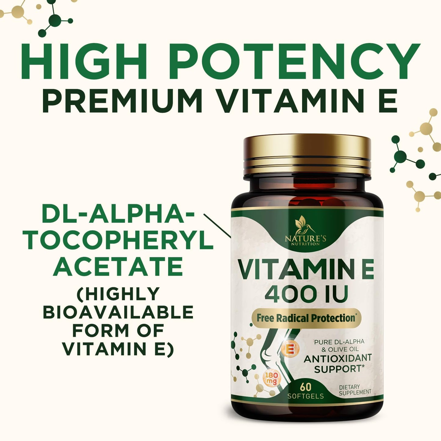 Nature's Nutrition Vitamin E 180mg DL-Alpha Softgels, 60 Count