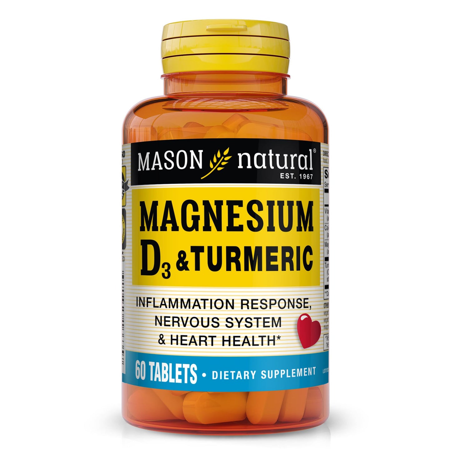 MASON NATURAL Magnesium & Vitamin D3 with Turmeric Tablet, 60 Tablets