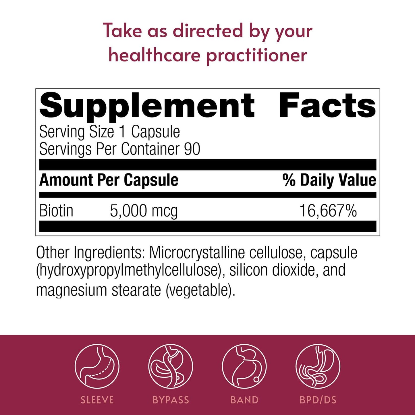 Bariatric Advantage Biotin 5,000 mcg Easy-Digest Mini Capsules Hair, Skin & Nails Support, for Bariatric Surgery Patients, 90 Capsules
