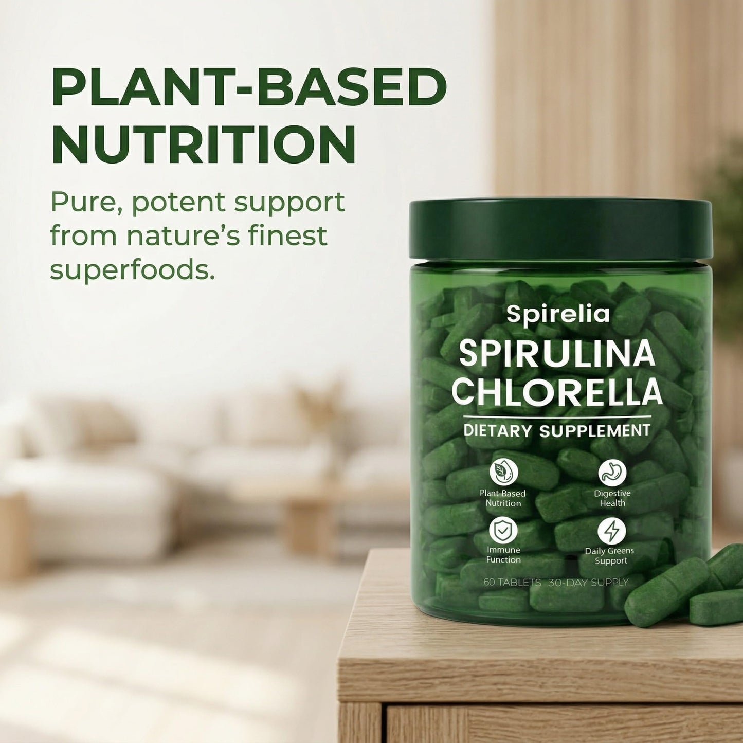Bruiseweed Spirelia Spirulina & Chlorella Tablets, 60 Tablets