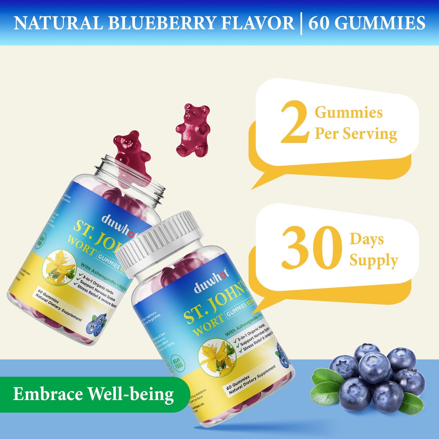 duwhot St John's Wort Gummies 600mg 60 ct