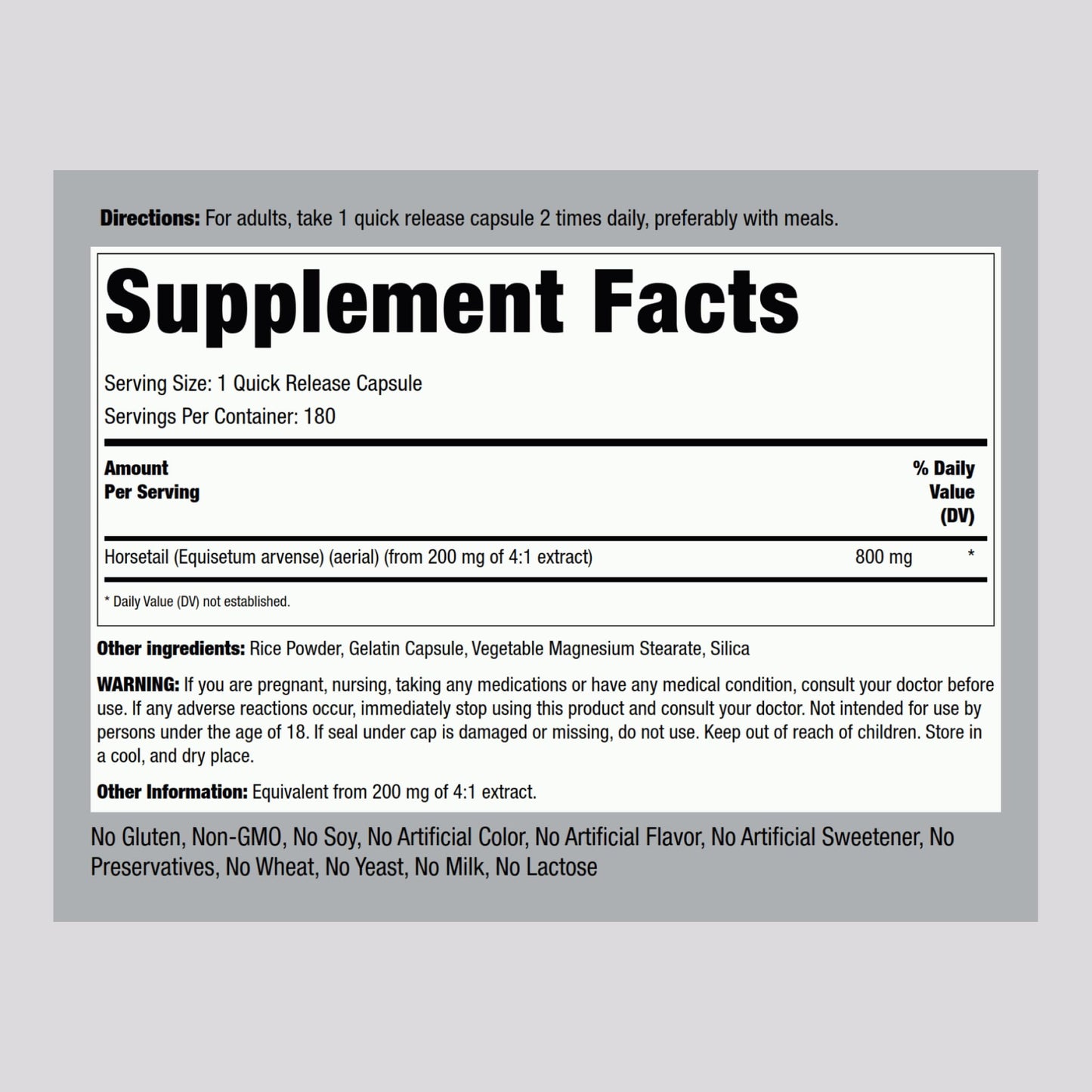 Piping Rock Horsetail Capsules 180 Count