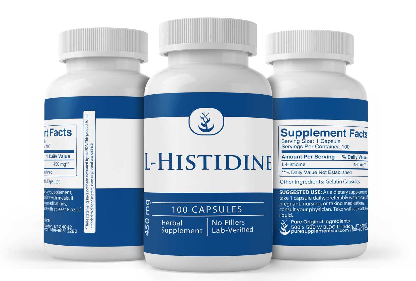 PURE ORIGINAL INGREDIENTS L-Histidine Capsules 100 Count