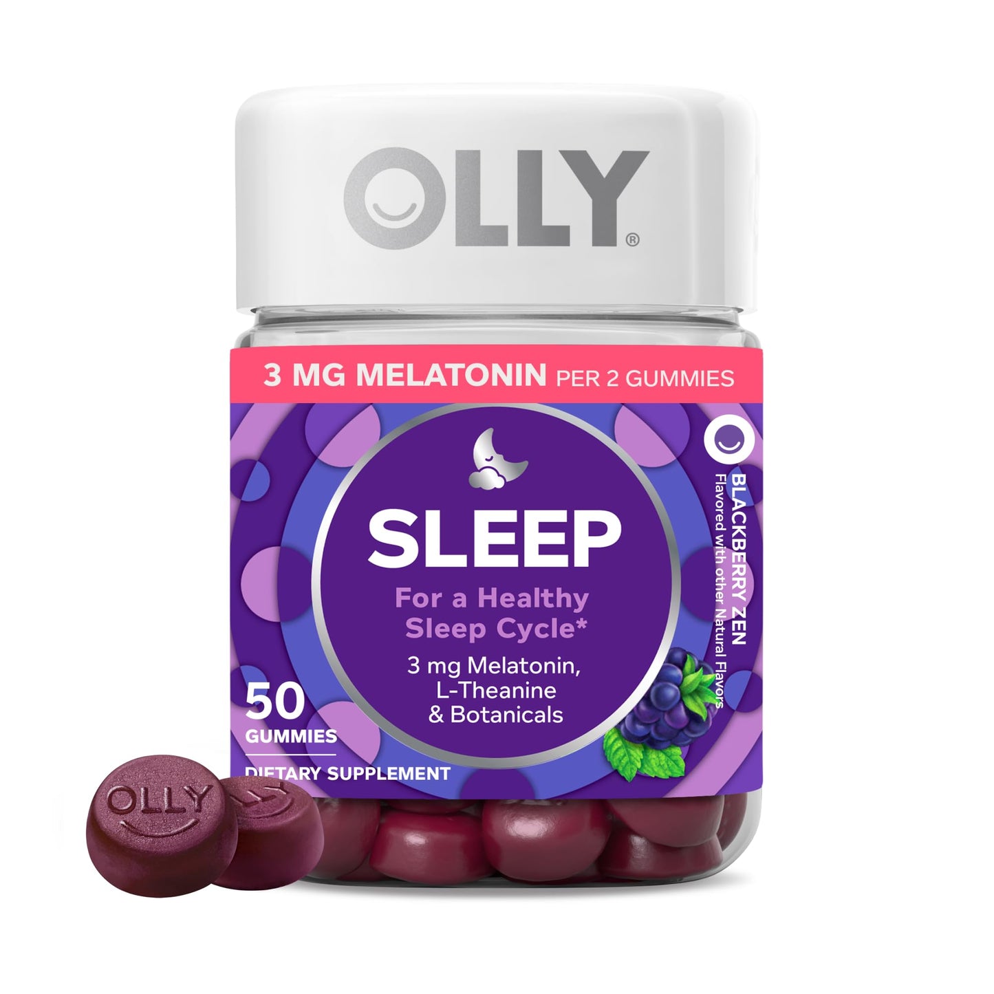 OLLY Restful Sleep Gummies with Melatonin & L-Theanine, Chamomile, Blackberry Zen, 50 Gummies