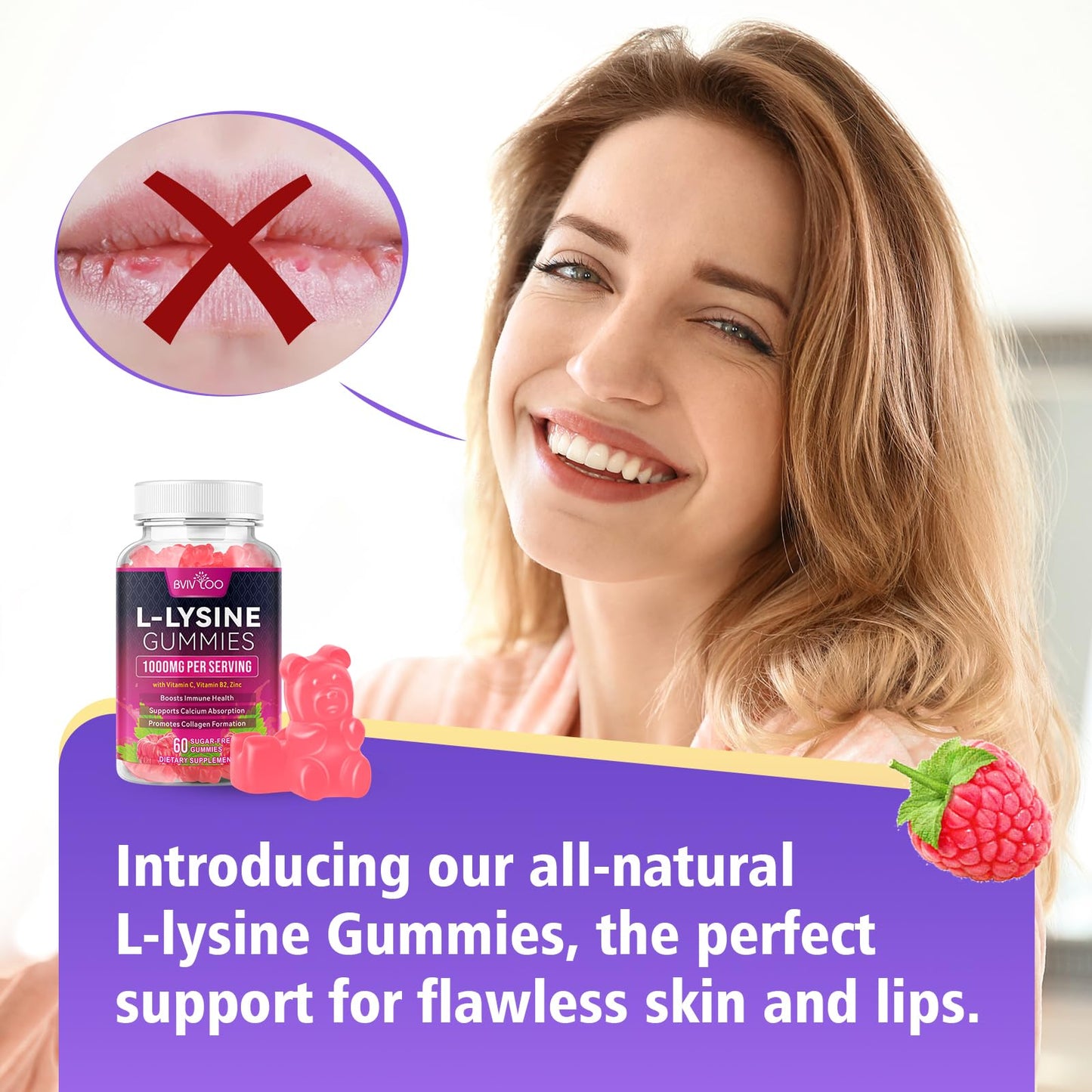 BVIVLOO L-Lysine 1000mg Gummies, 60 Gummies