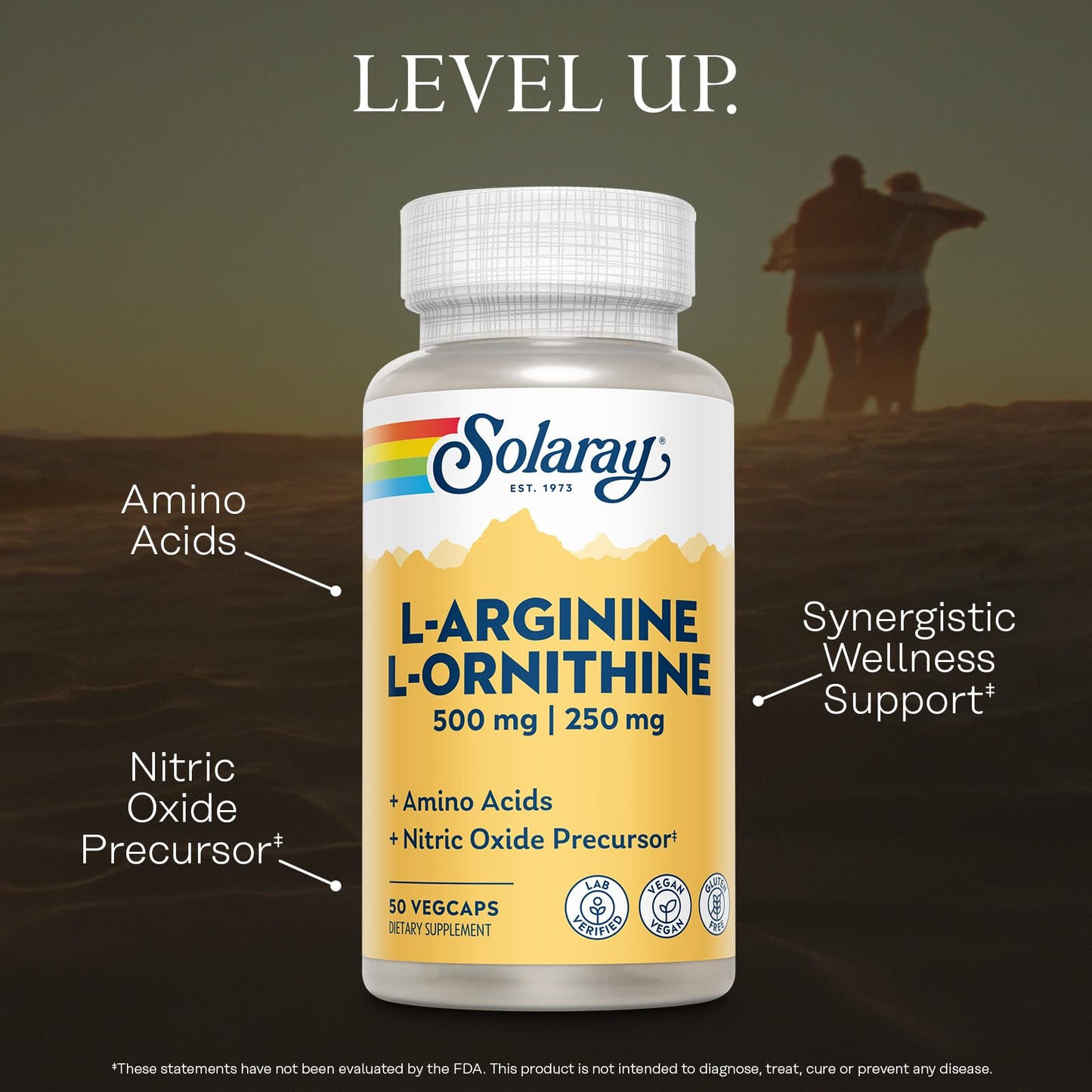 Solaray L-Arginine L-Ornithine 750mg Amino Acids Supplement Capsule 50 Count