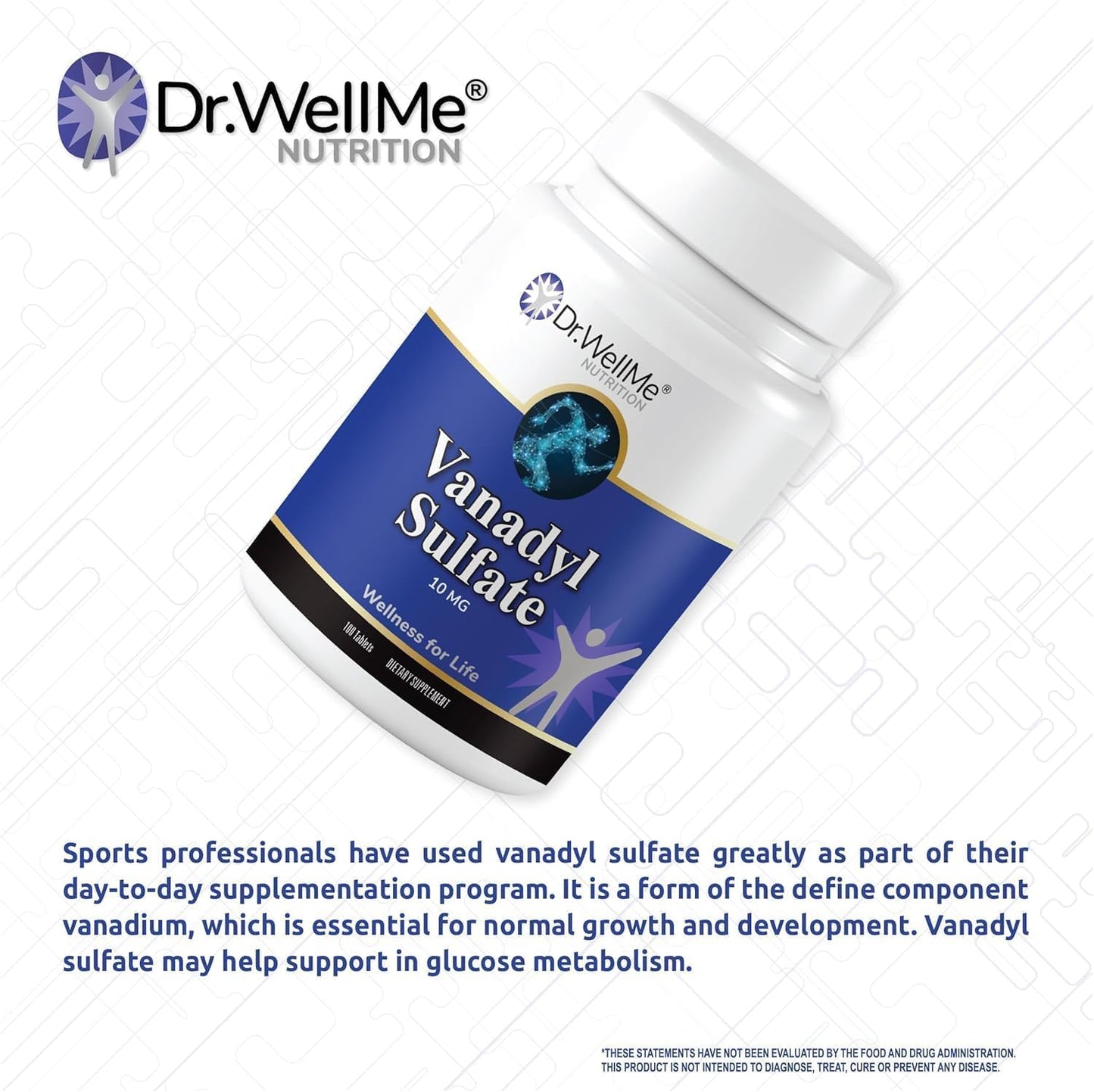 DR WELLME NUTRITION Vanadyl Sulfate 10mg Tablet, 1 Count