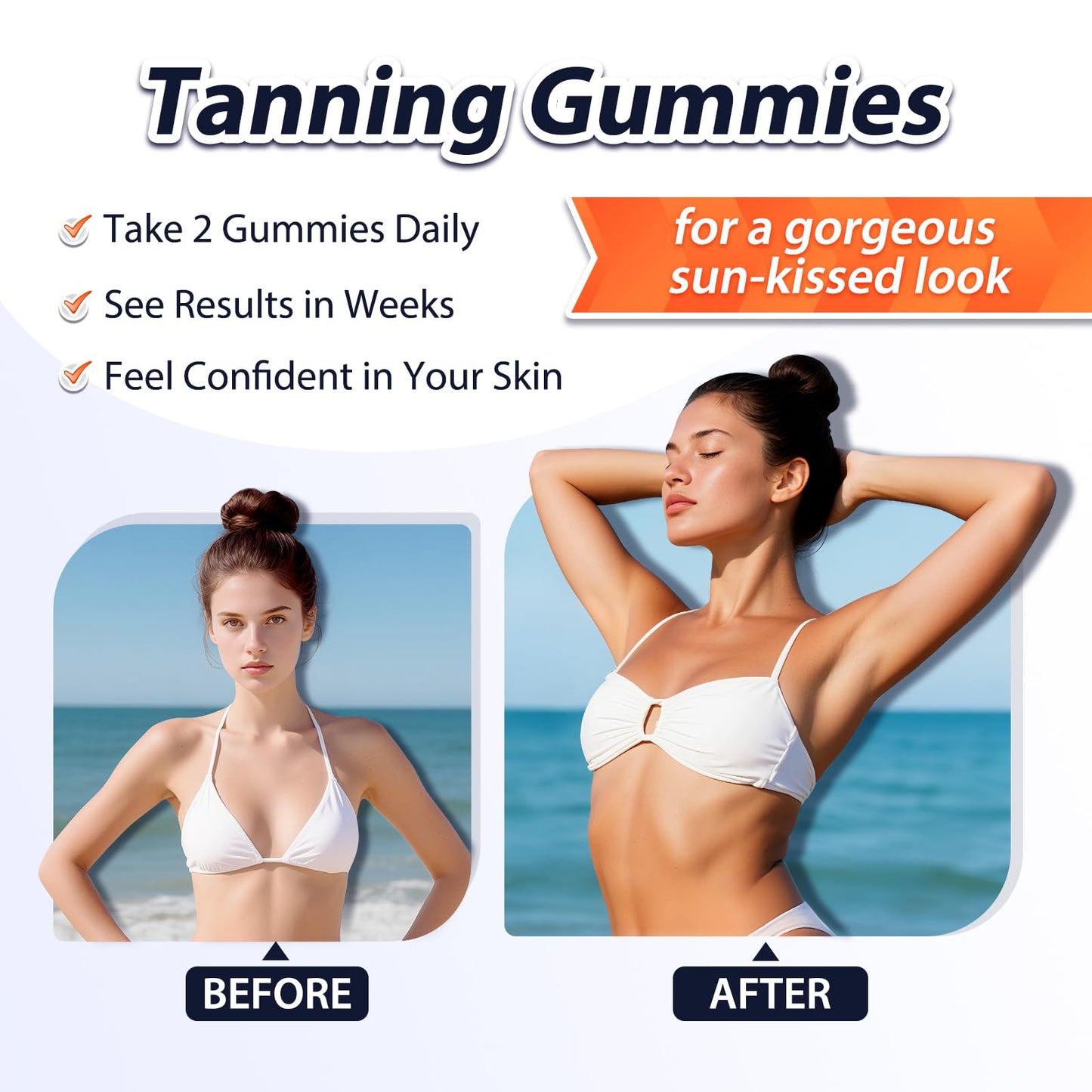 Gatchialv Tanning Gummies Self Tan Bronzing Supplement that Work Without Sun No Sugar Vegan with Astaxanthin Lycopene Beta Carotene and Vitamins, 60 Count