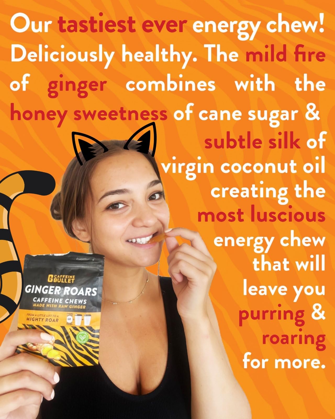 Caffeine Bullet 33mg Caffeine Chews Ginger Gummies, 60 Gummies