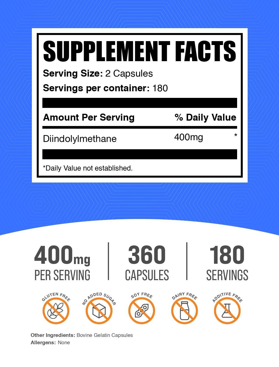 BulkSupplements DIM Capsules - Diindolylmethane, DIM Supplement for Men & Women - Gluten Free, 360 Capsules