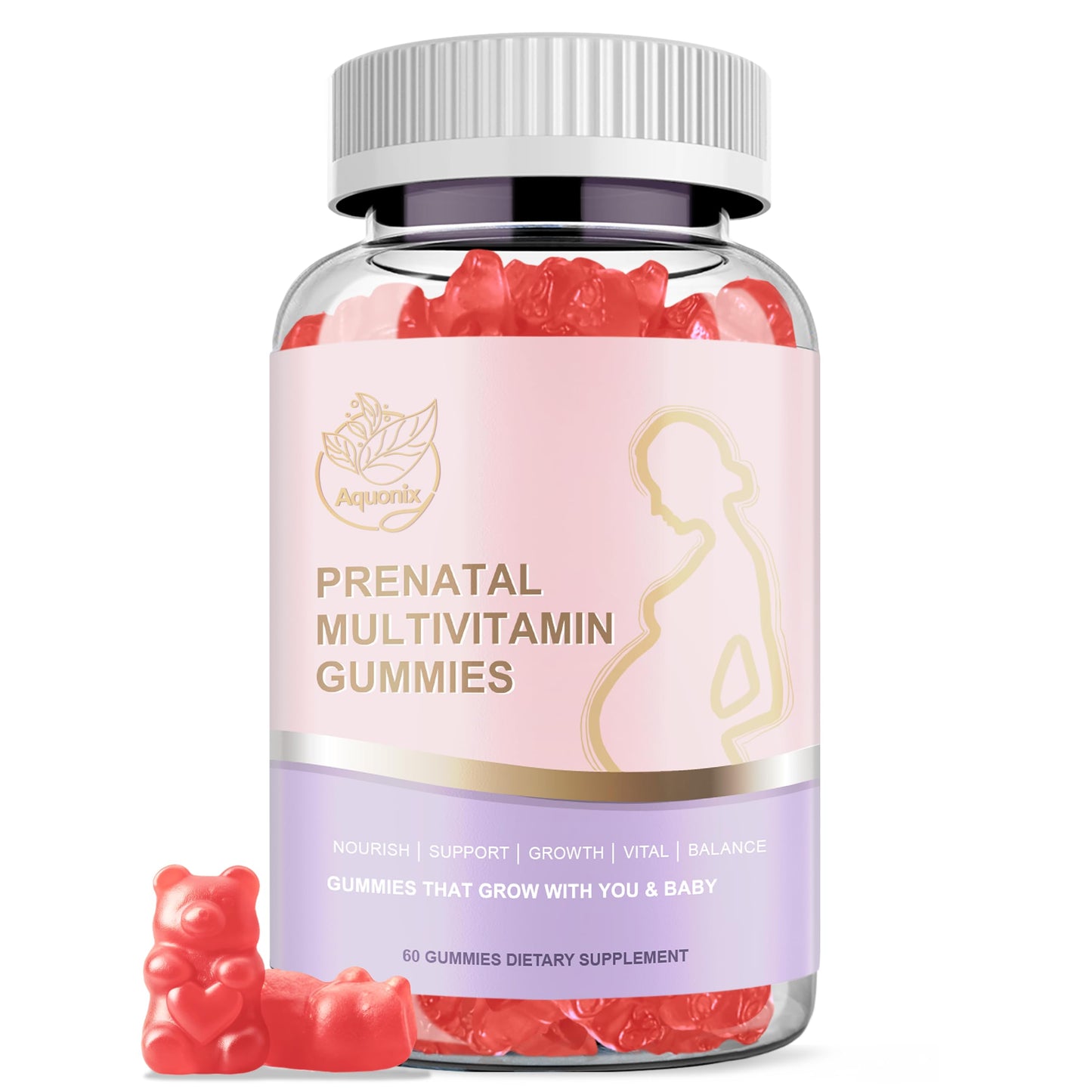 AQUONIX Prenatal Multivitamin Gummies for Women, 60 Gummies