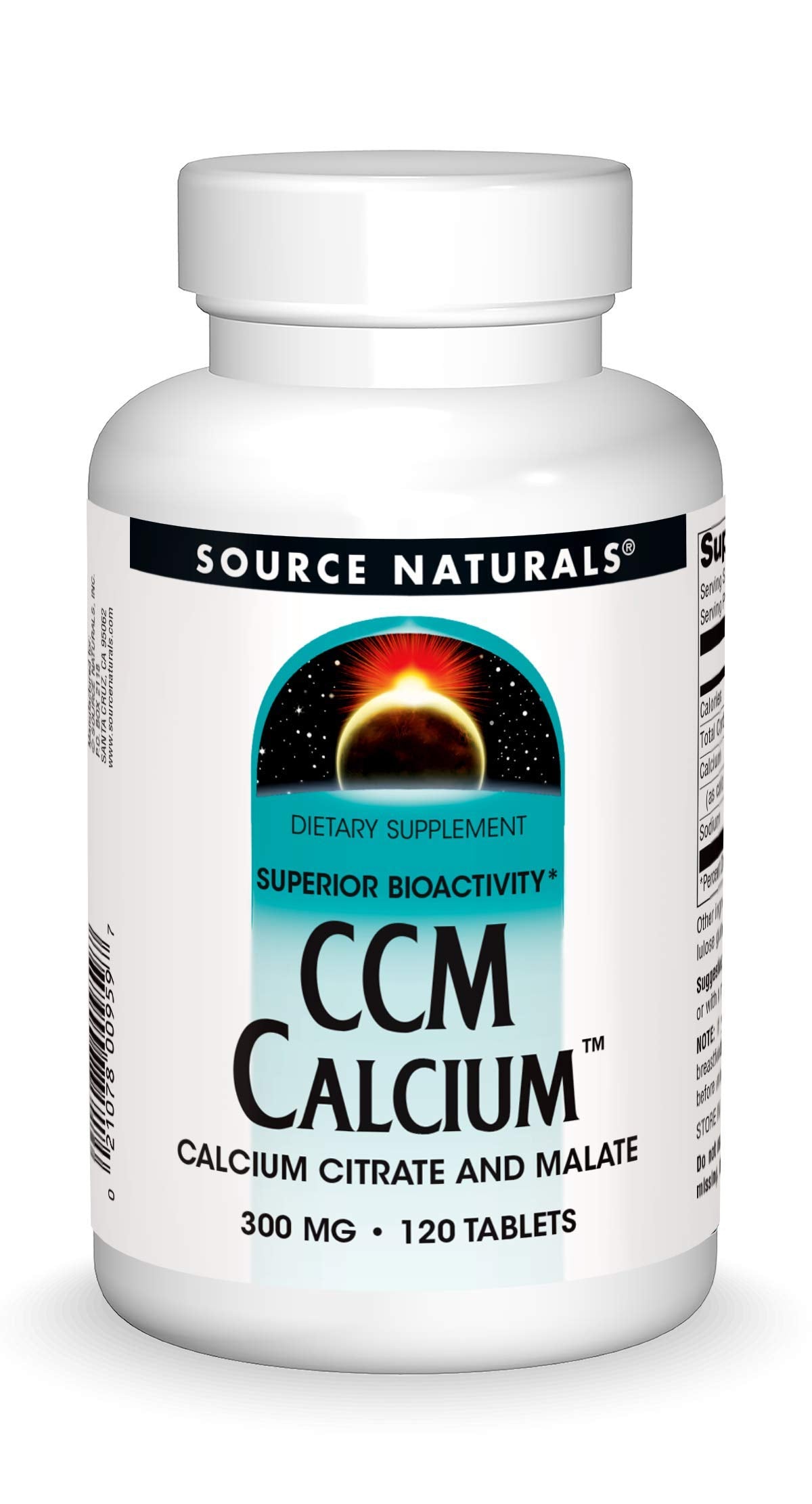 Source Naturals CCM Calcium - Calcium Citrate and Malate - 300 mg Tablets, 120 Count