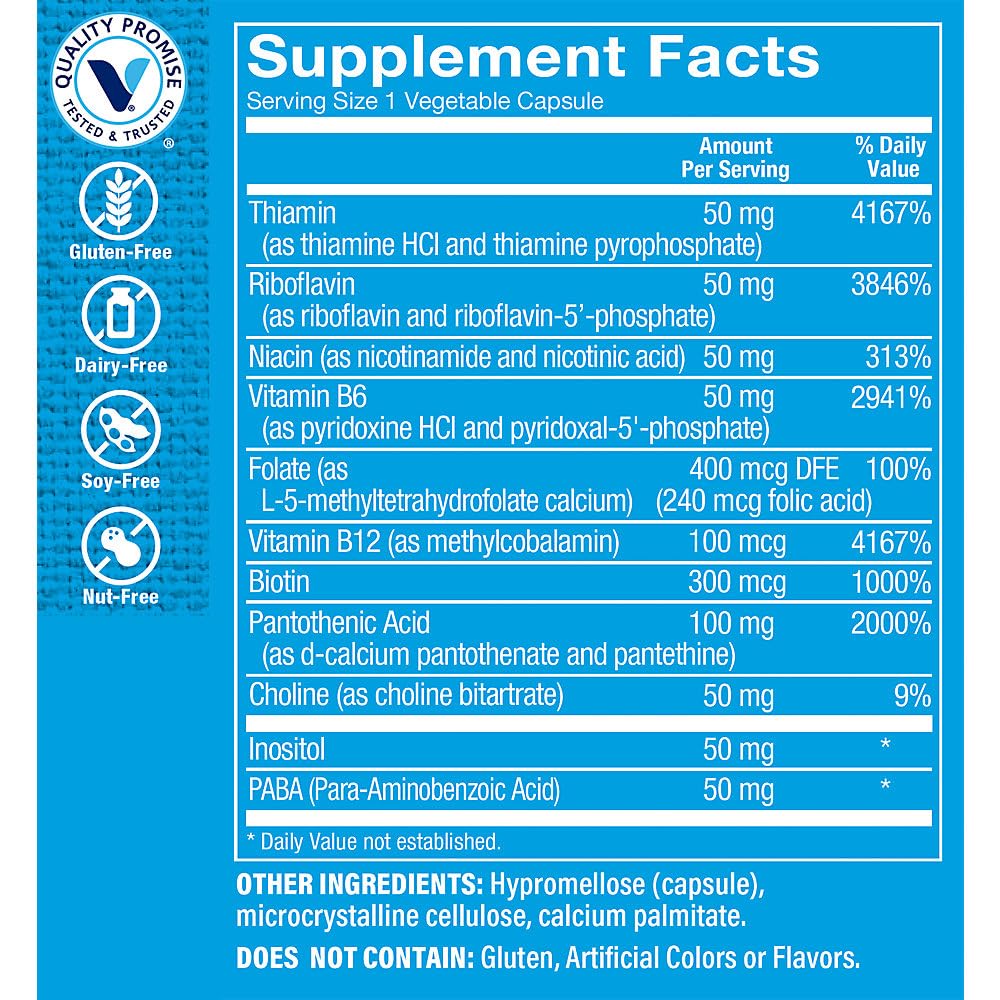 The Vitamin Shoppe Co-Enzyme B-Complex - Activated B Vitamins | Energy & Stress Support Vegetarian Capsules, 100 Count
