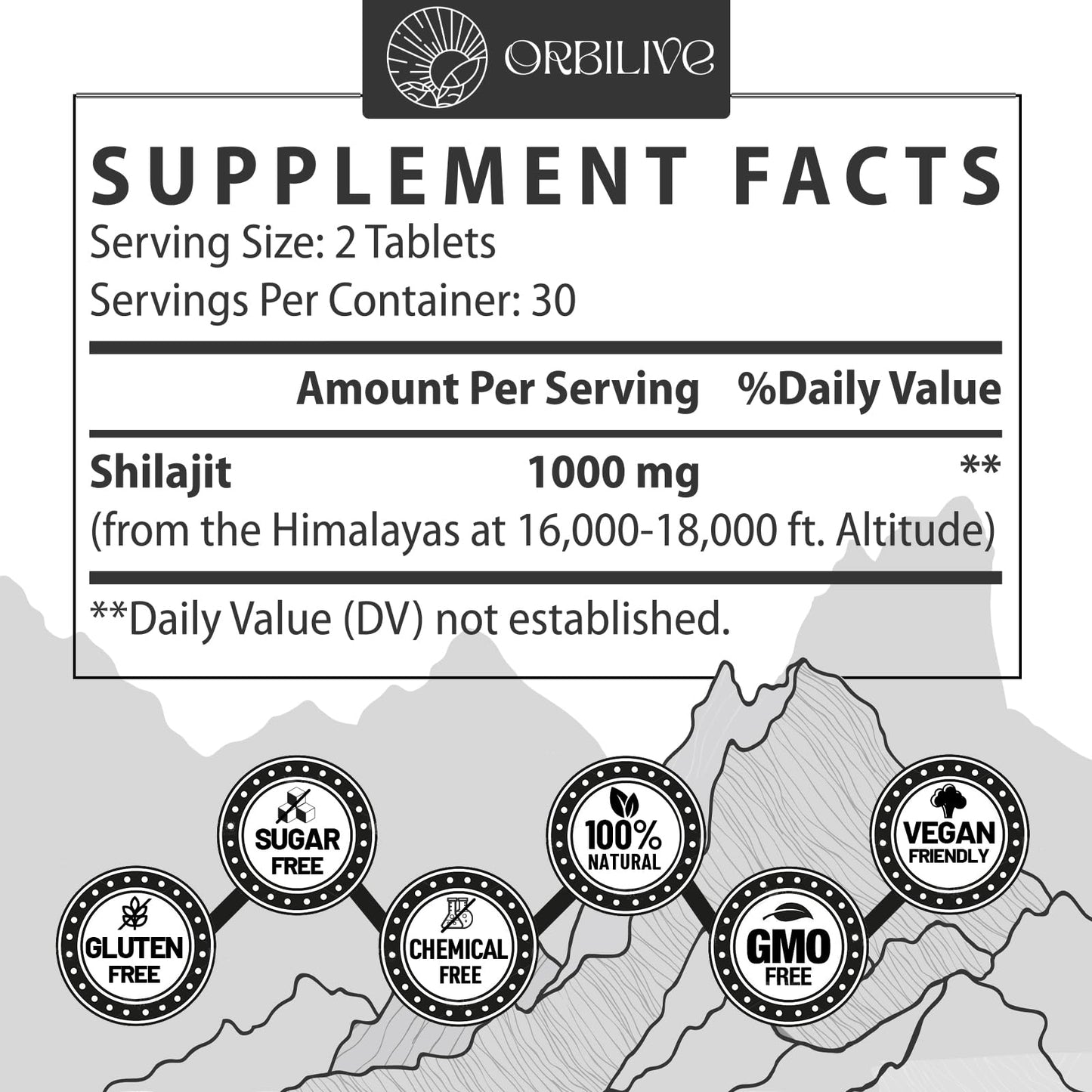 ORBILIVE Shilajit Tablets 1000 mg, 60 Count