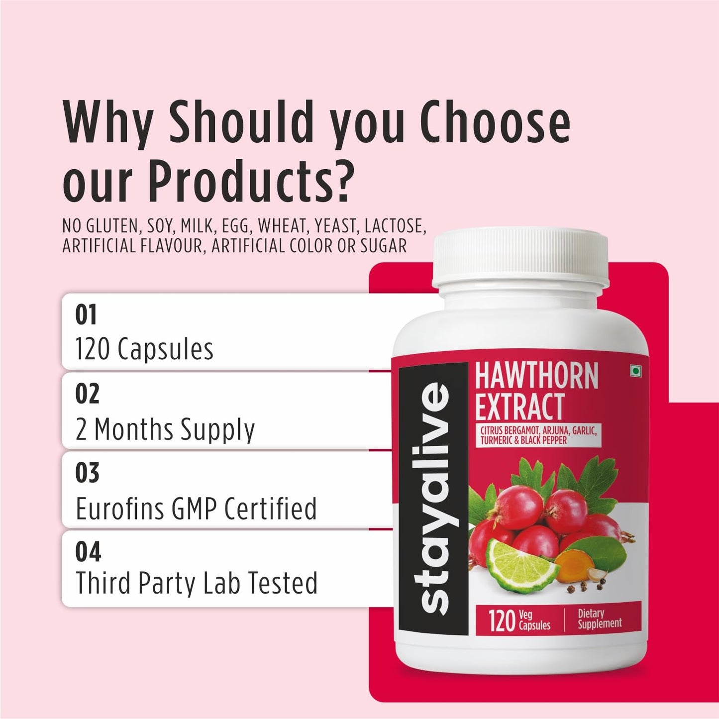STAY ALIVE Hawthorne Berry Supplement Capsules 120