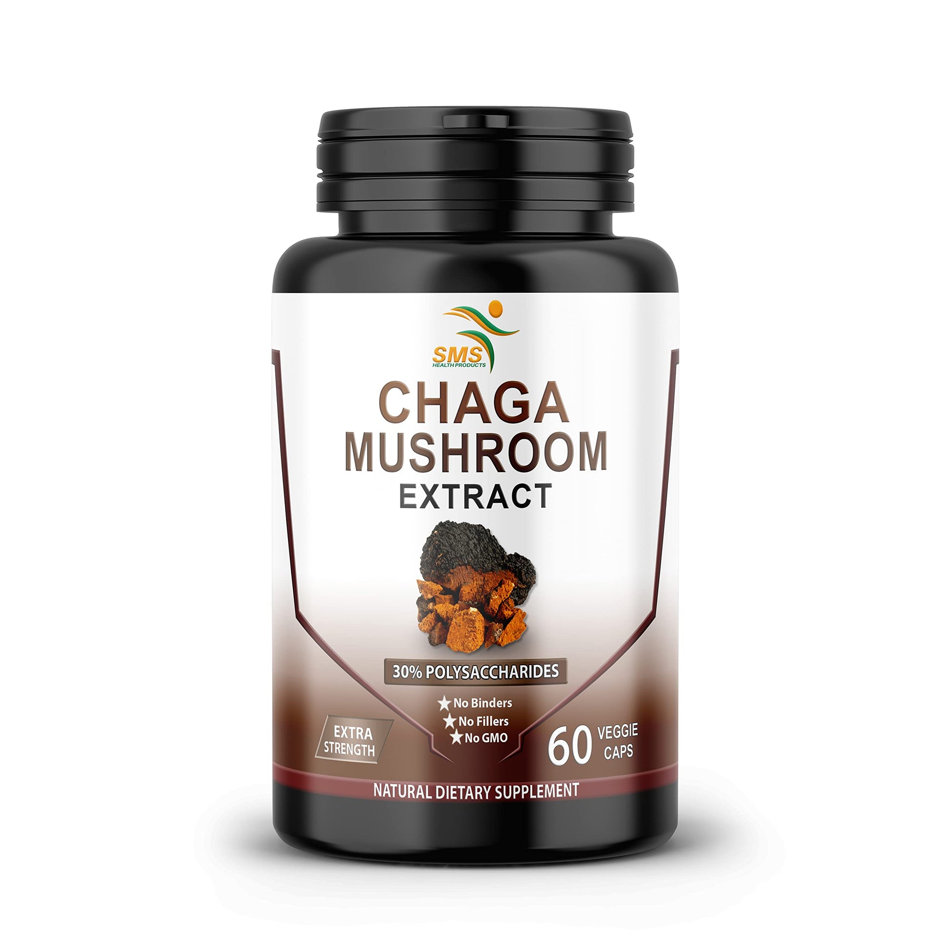 SMSHEALTHPRODUCTS.com Chaga Mushroom Capsules 30% Polysaccharides, 60 Veggie Caps