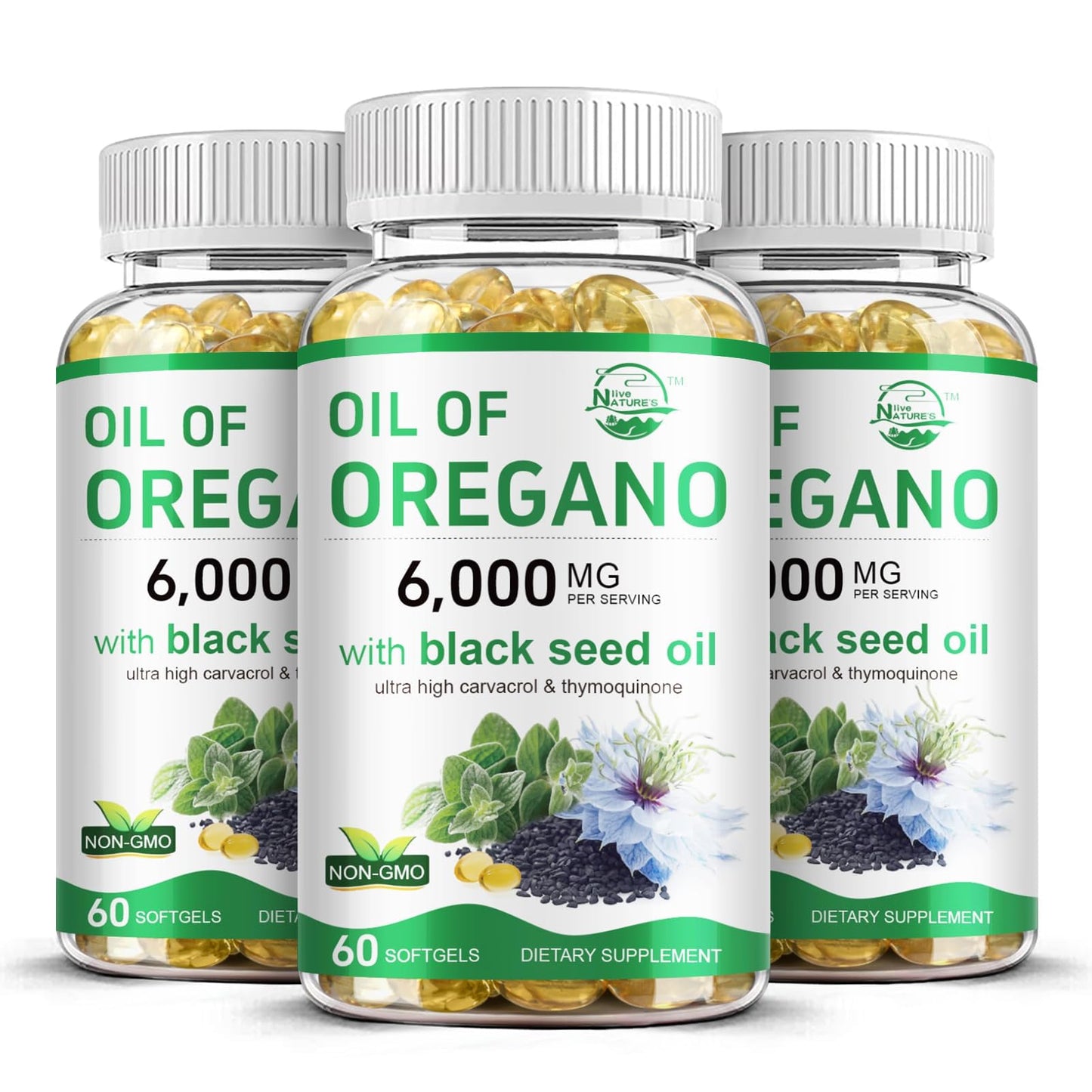 Nature's live Oil of Oregano with Black Seed Oil Softgels 180