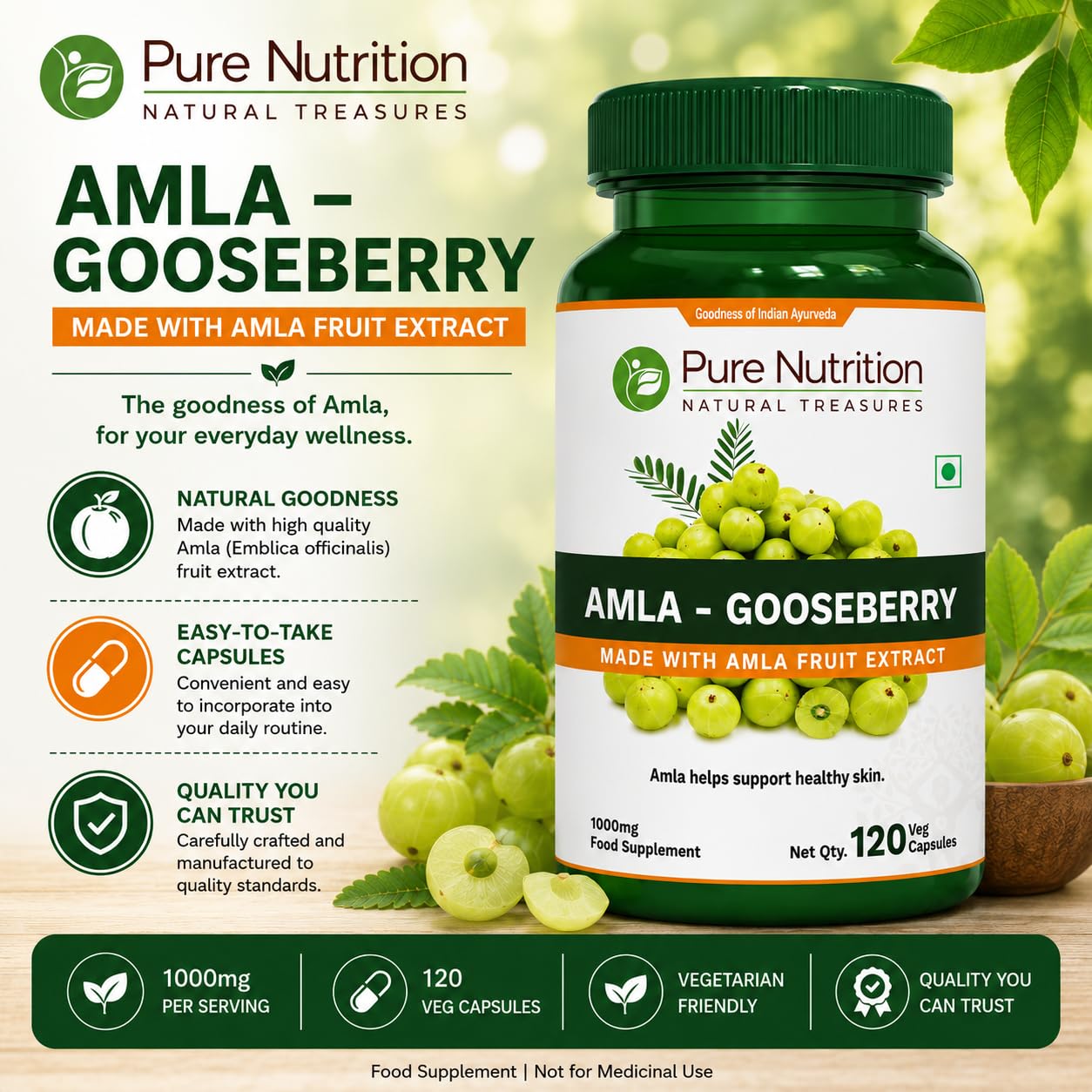 PURE NUTRITION NATURAL TREASURES Amla Capsules, 120 Count