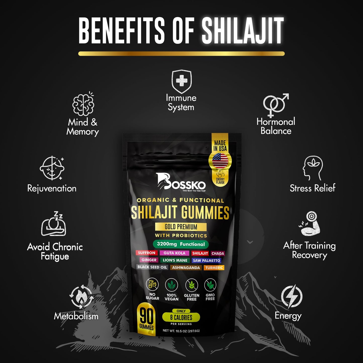 BOSSKO THE WAY TO THE TOP Shilajit Gummies 90 Count