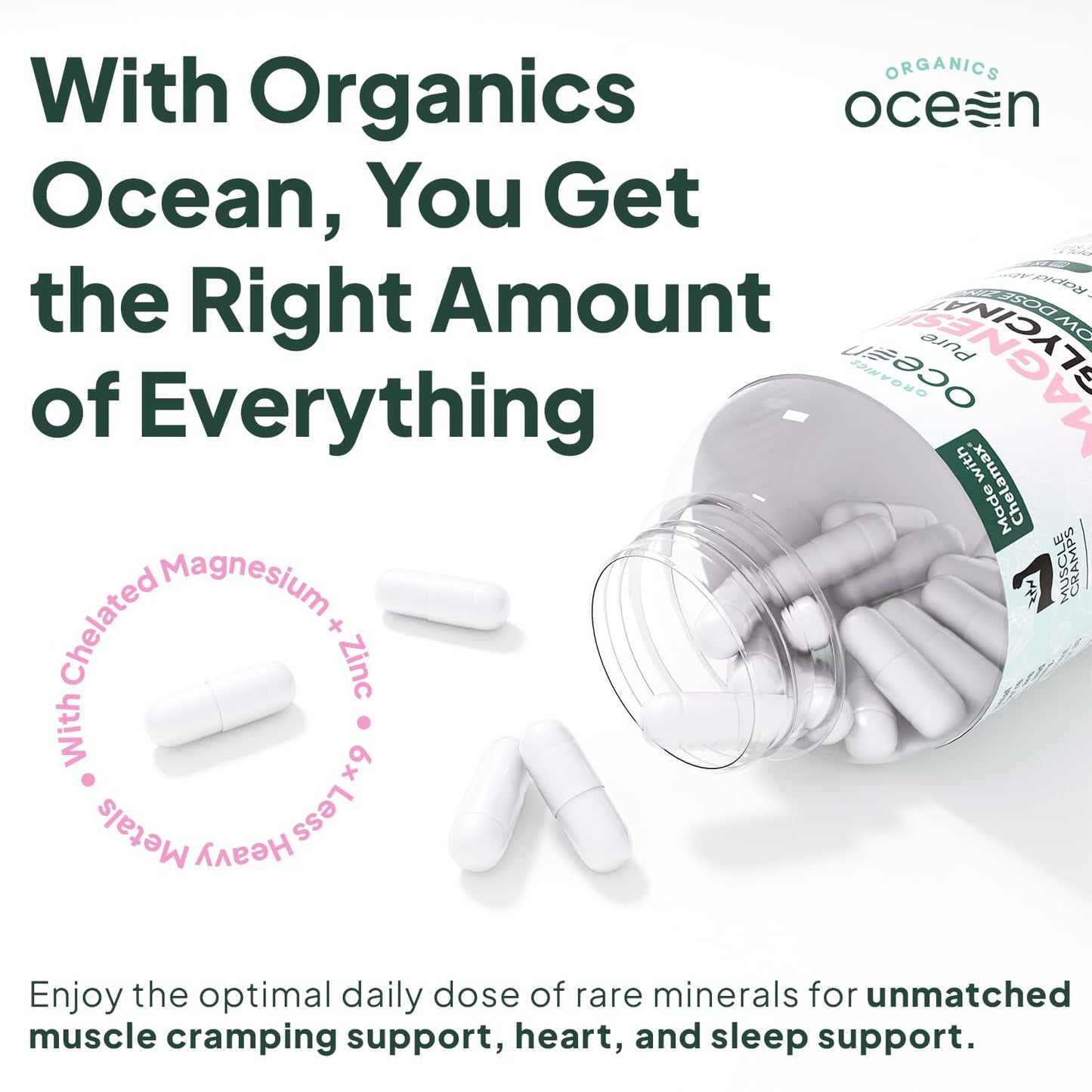 Organics Ocean Magnesium Glycinate with Zinc Capsules, 90 Capsules