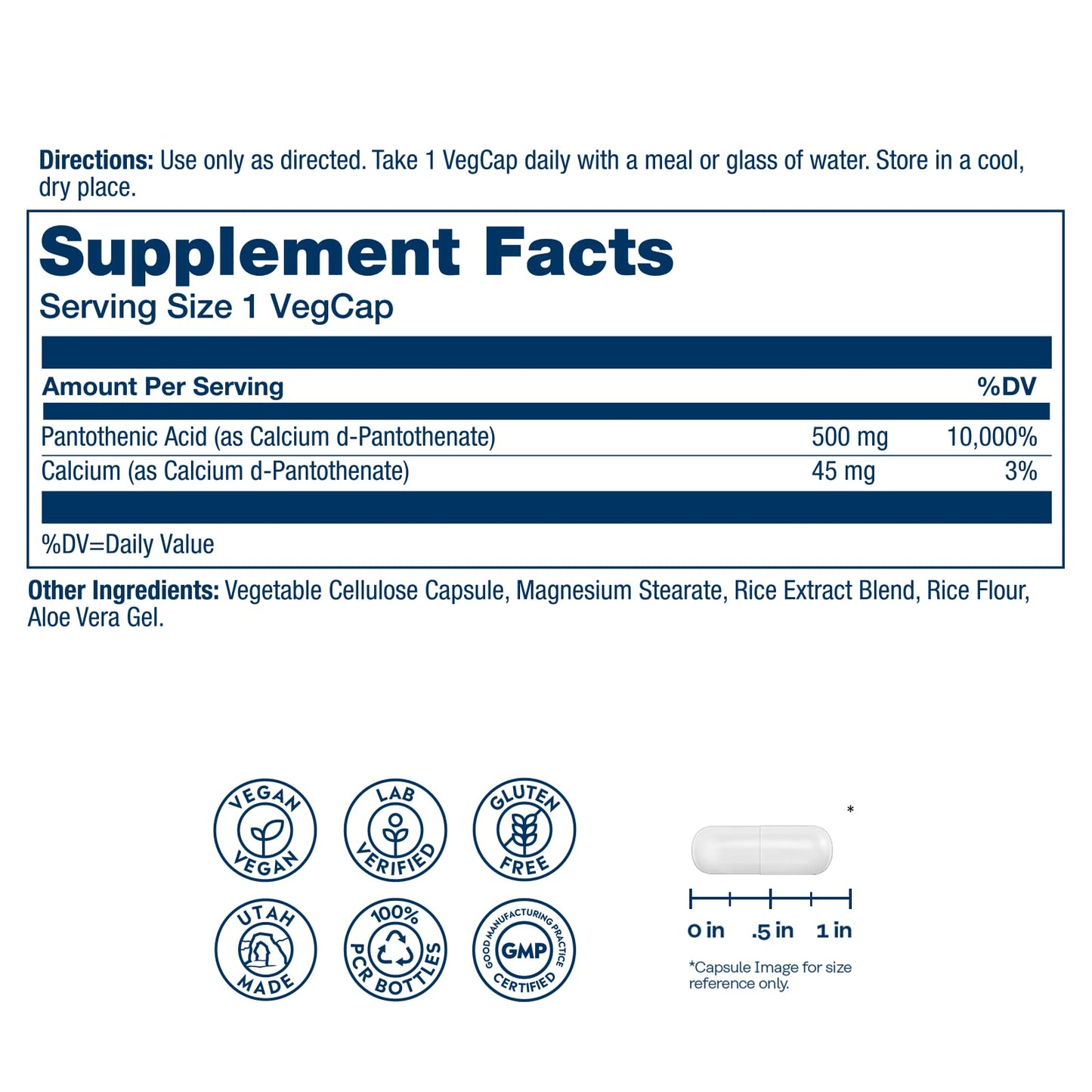 SOLARAY Pantothenic Acid 500mg Capsule, 250 Count