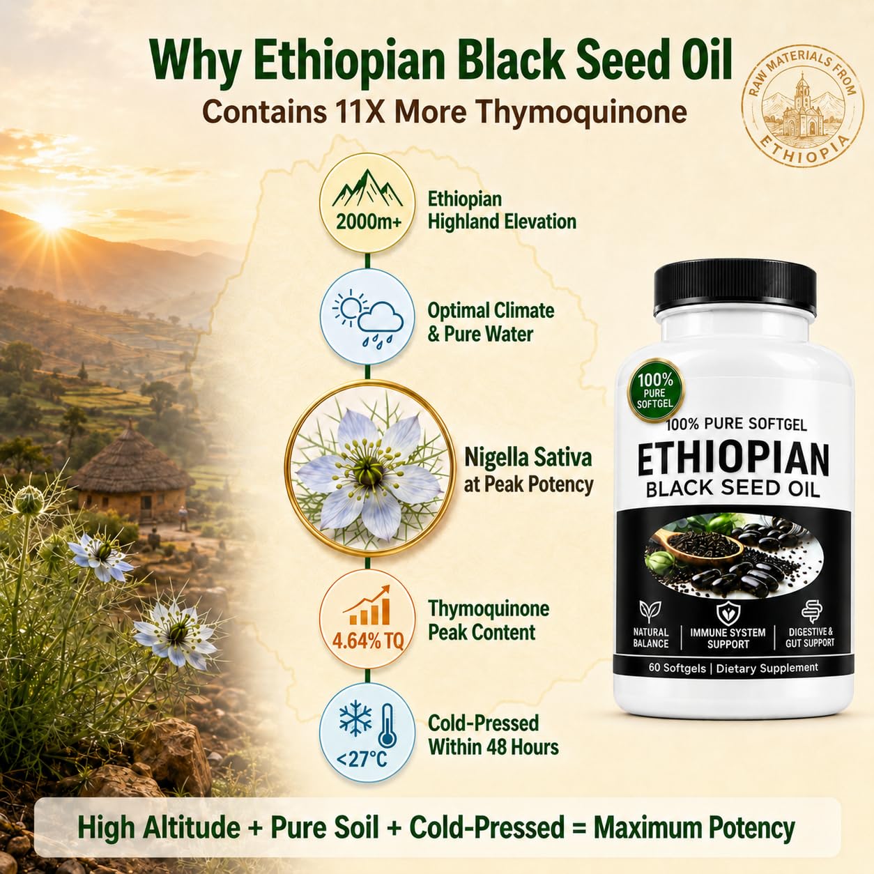 UBOMOPI Ethiopian Black Seed Oil Softgel 60 Count