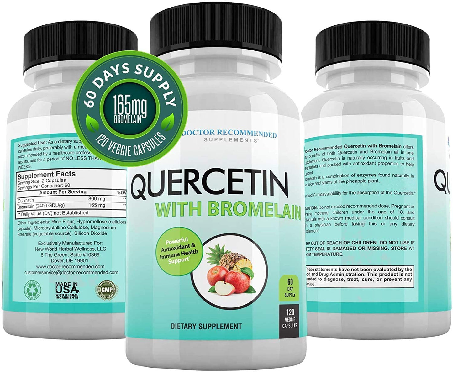 DOCTOR RECOMMENDED SUPPLEMENTS Quercetin 800mg with Bromelain 165mg Capsules 120 Count