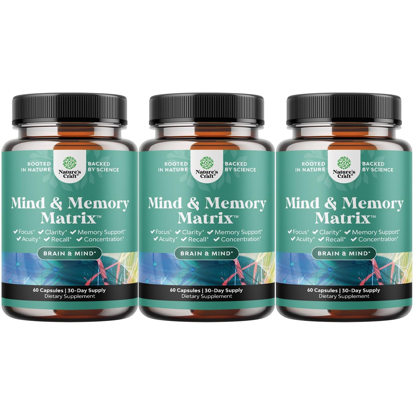 Natures Craft Advanced Brain Supplement for Memory and Focus Capsules 60 Count