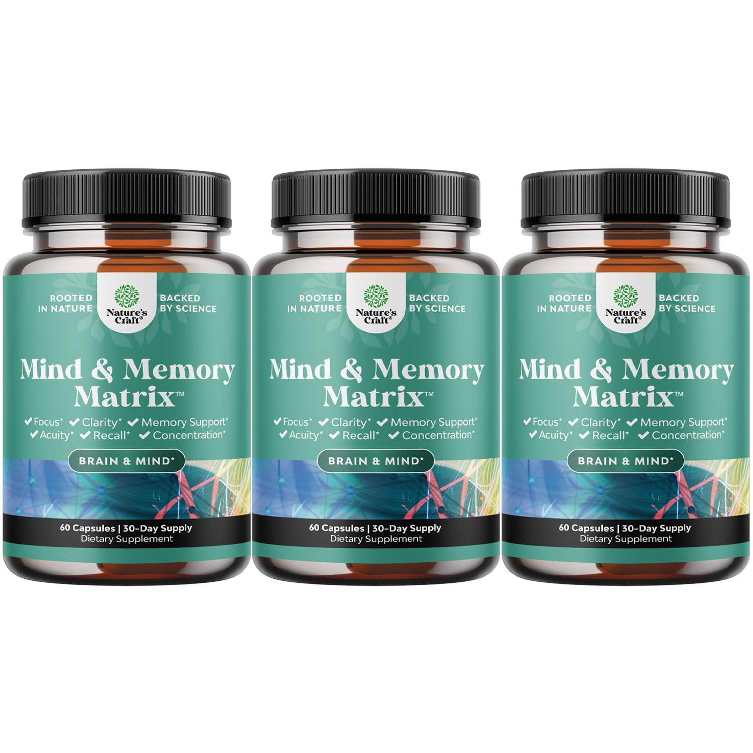 Natures Craft Advanced Brain Supplement for Memory and Focus Capsules 60 Count