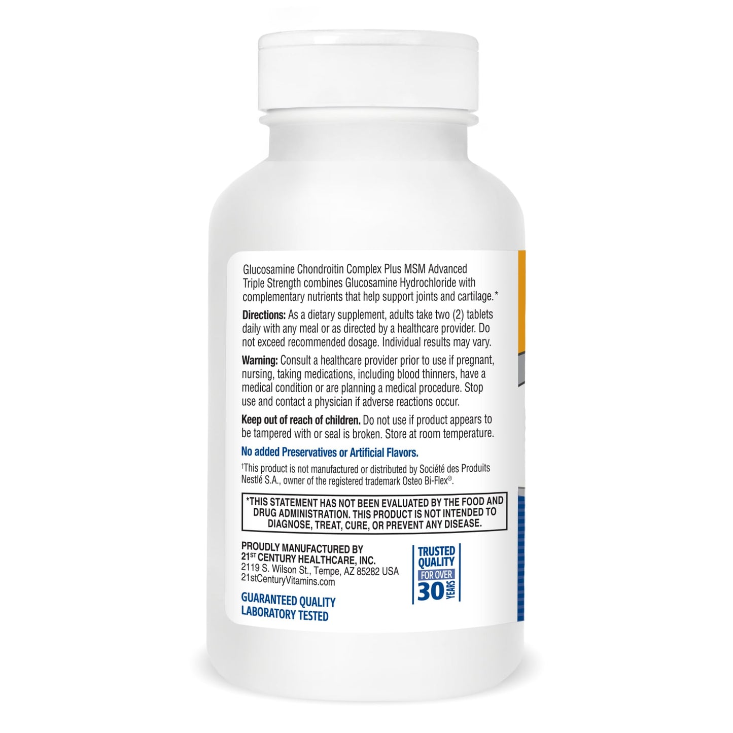 21st Century Glucosamine Chondroitin Complex Plus MSM, Advanced Triple Strength Tablet, 120 Tablets