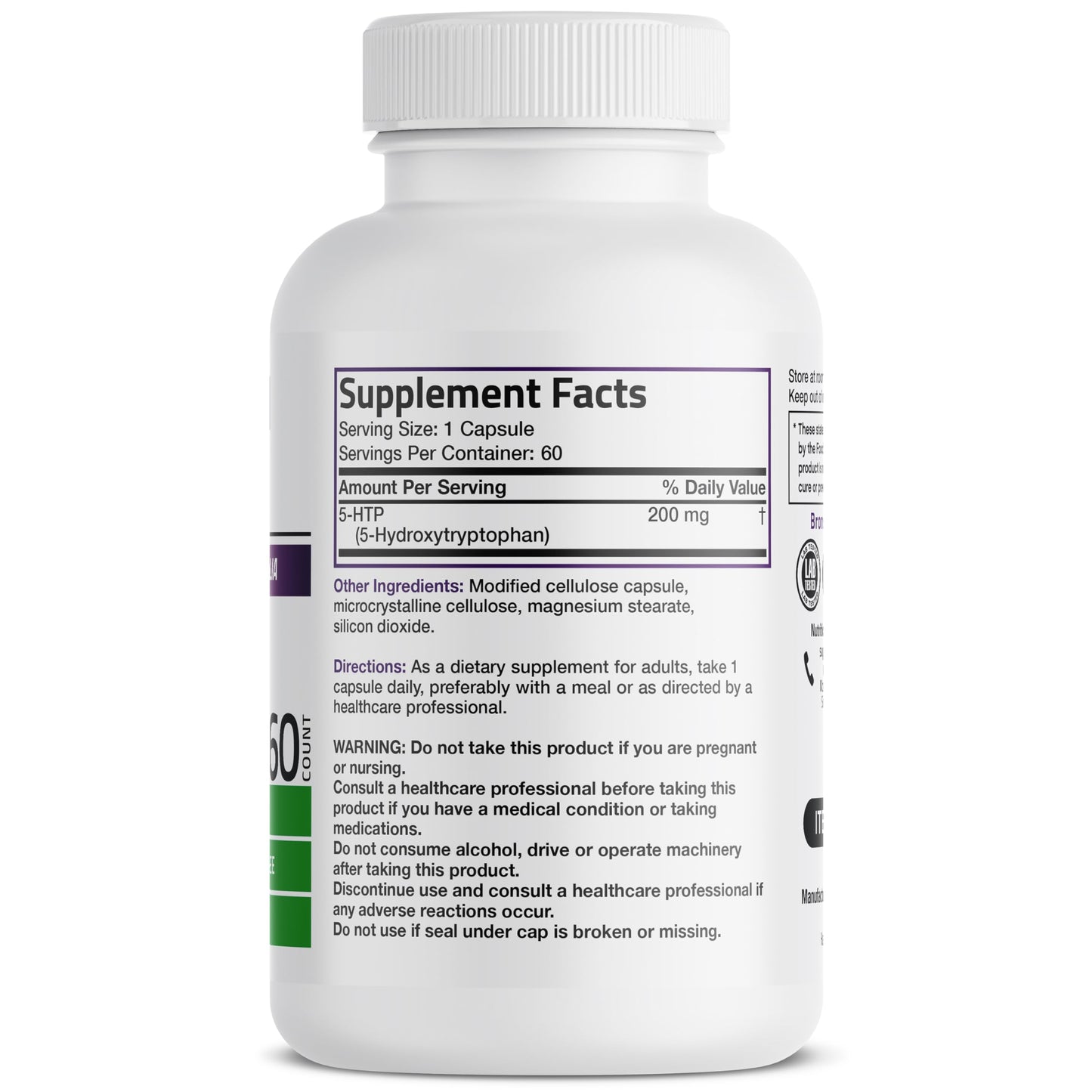 Bronson 5-HTP 200mg (5-hydroxytryptophan) Griffonia Simplicifolia Non-GMO, Capsule, 60 Count