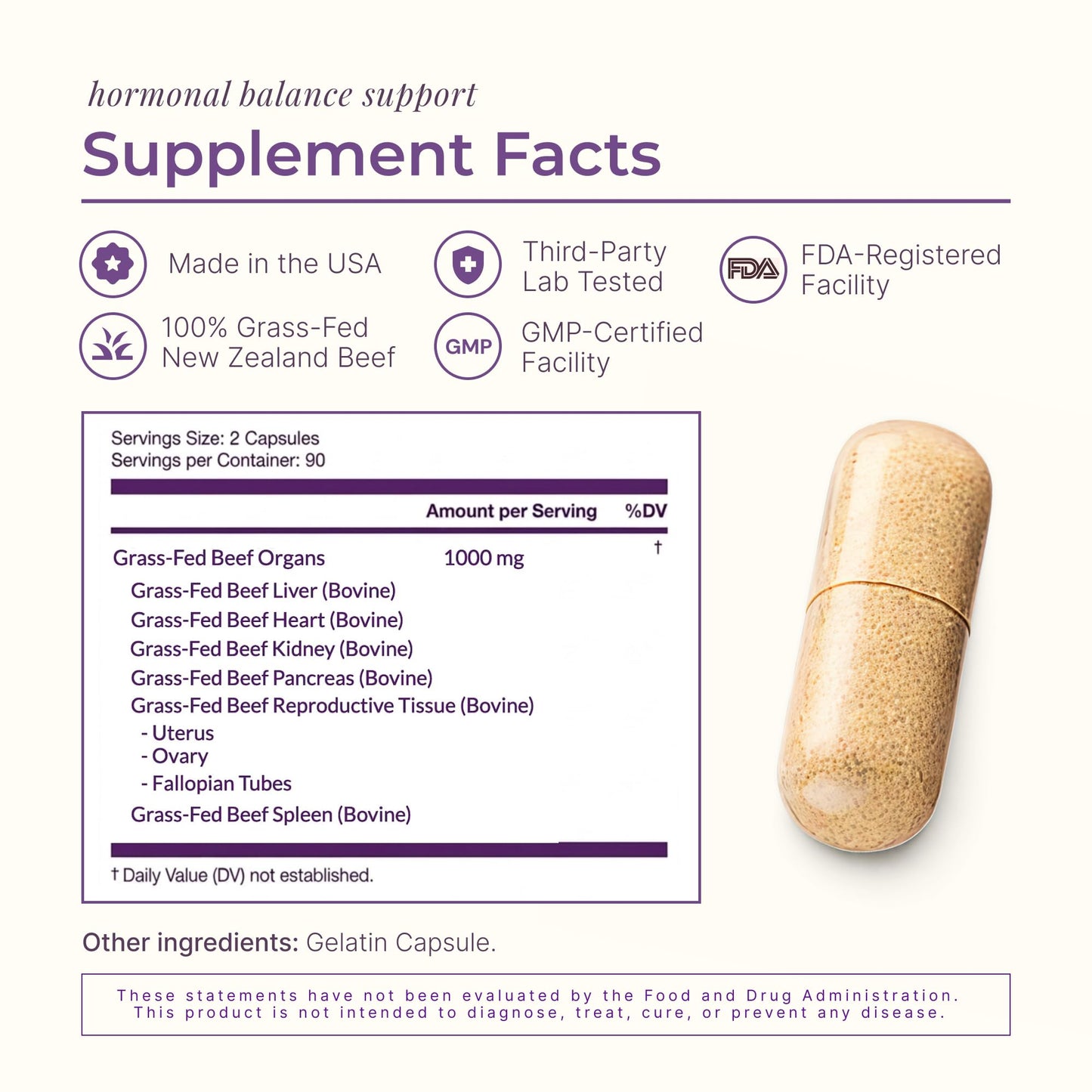 Smart Nutrients Beef Organs Supplement for Women 100% Grass-Fed Capsule, 180 Count