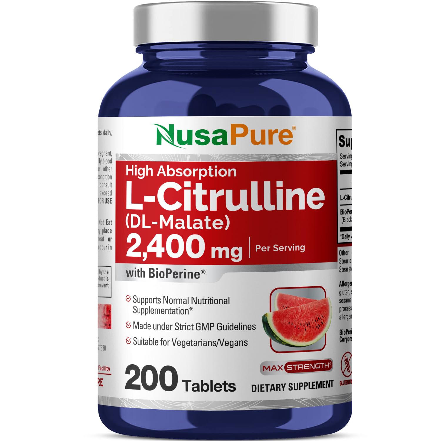 NusaPure L-Citrulline 2400mg Tablet, 200 Count