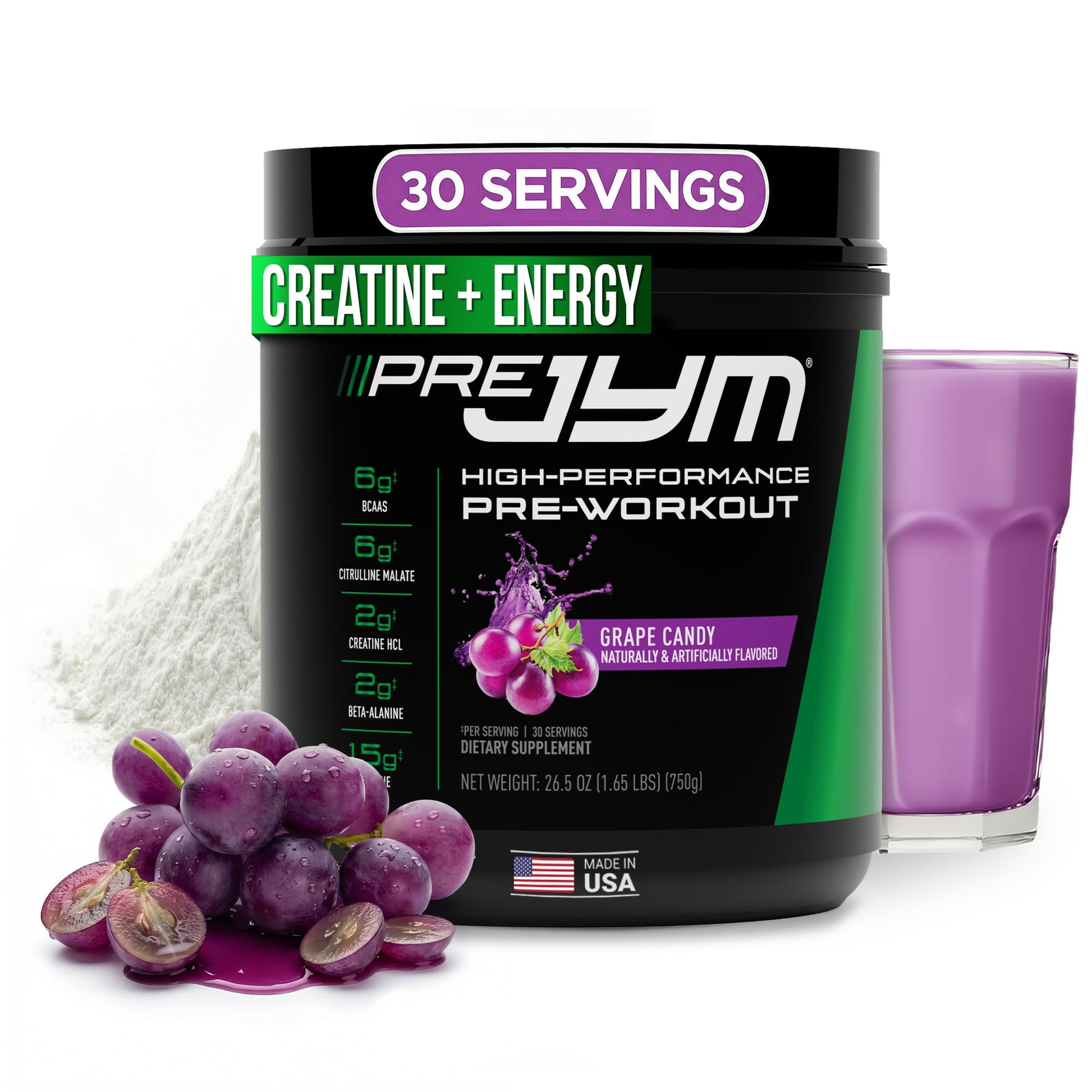 JYM Supplement Science Pre JYM Grape Candy Pre Workout Powder, 27 Servings