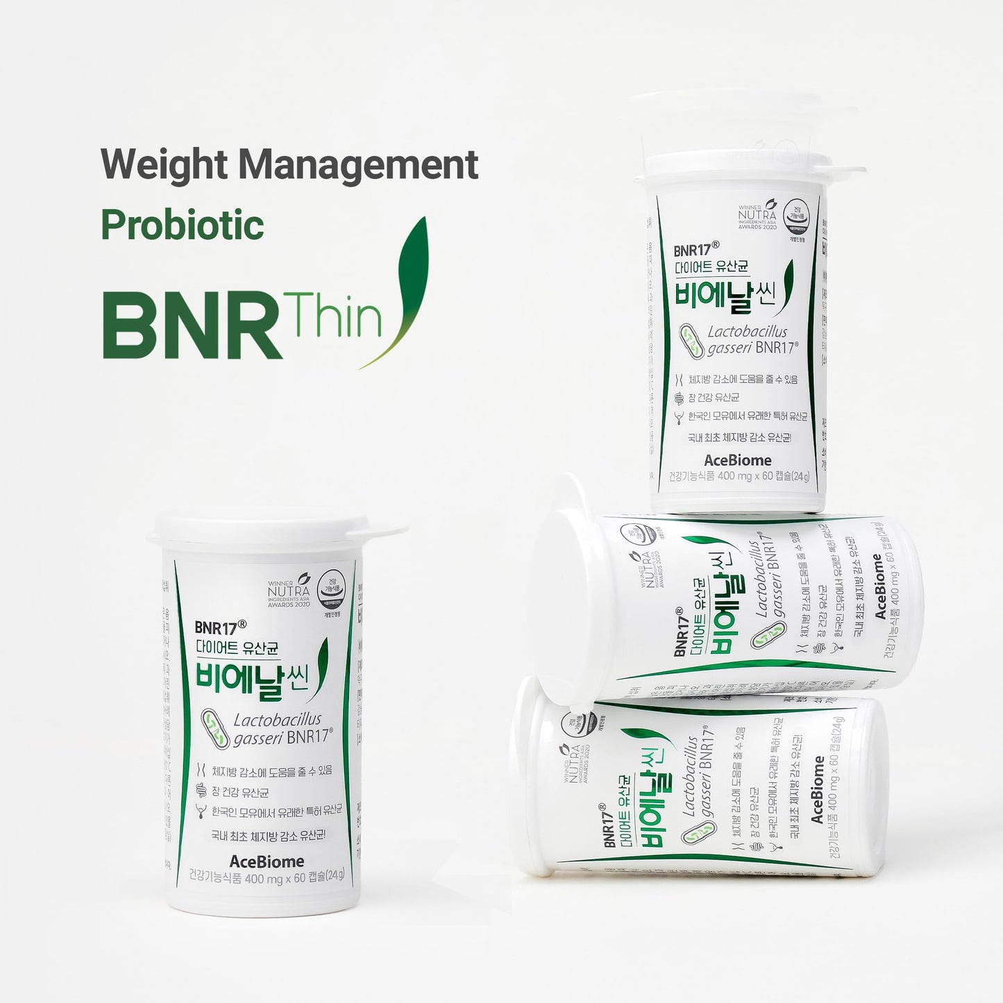 AceBiome BNRThin Probiotic Capsule, Lactobacillus gasseri BNR17, 10 Billion CFU Guaranteed, Digestive Health, 180 Capsules