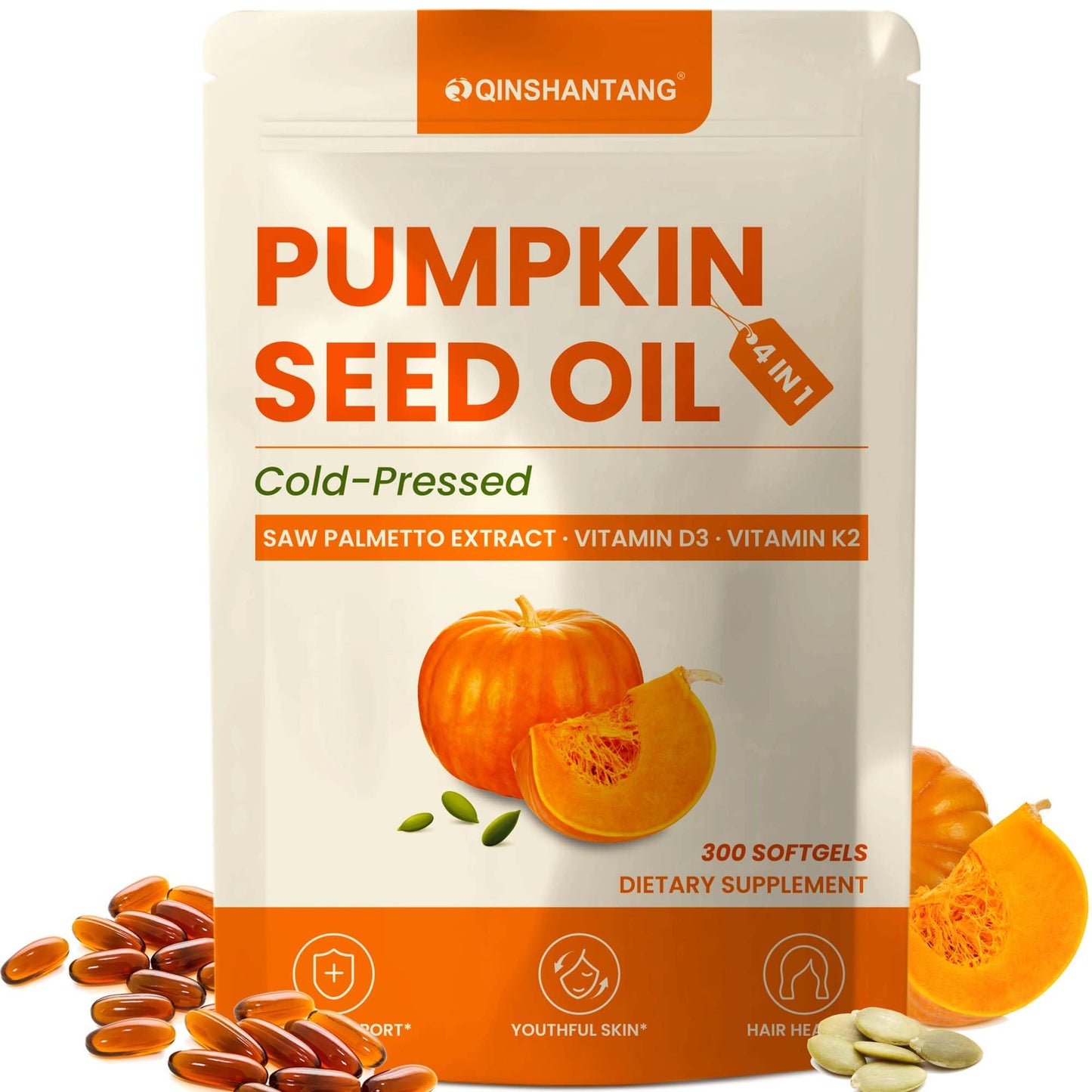 QIN SHAN TANG Pumpkin Seed Oil with Saw Palmetto, Vitamin D3 & K2 Softgel, 300