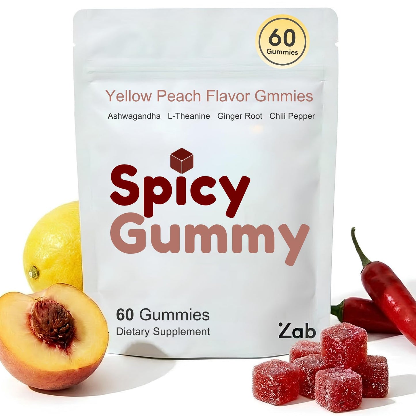 ZAB Spicy Gummies Cubes for Couples Ashwagandha 45mg Gummy 60 Count
