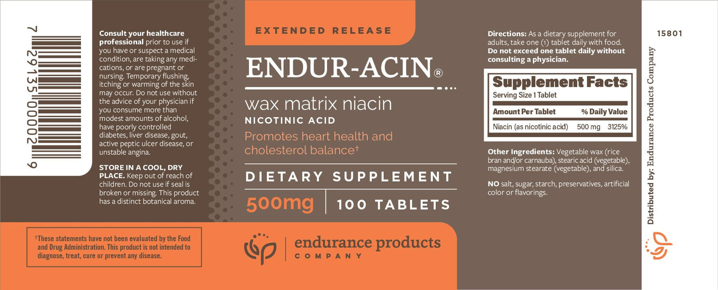 Endurance Products Niacin B3 ER 500 mg Tablet, 100 Count