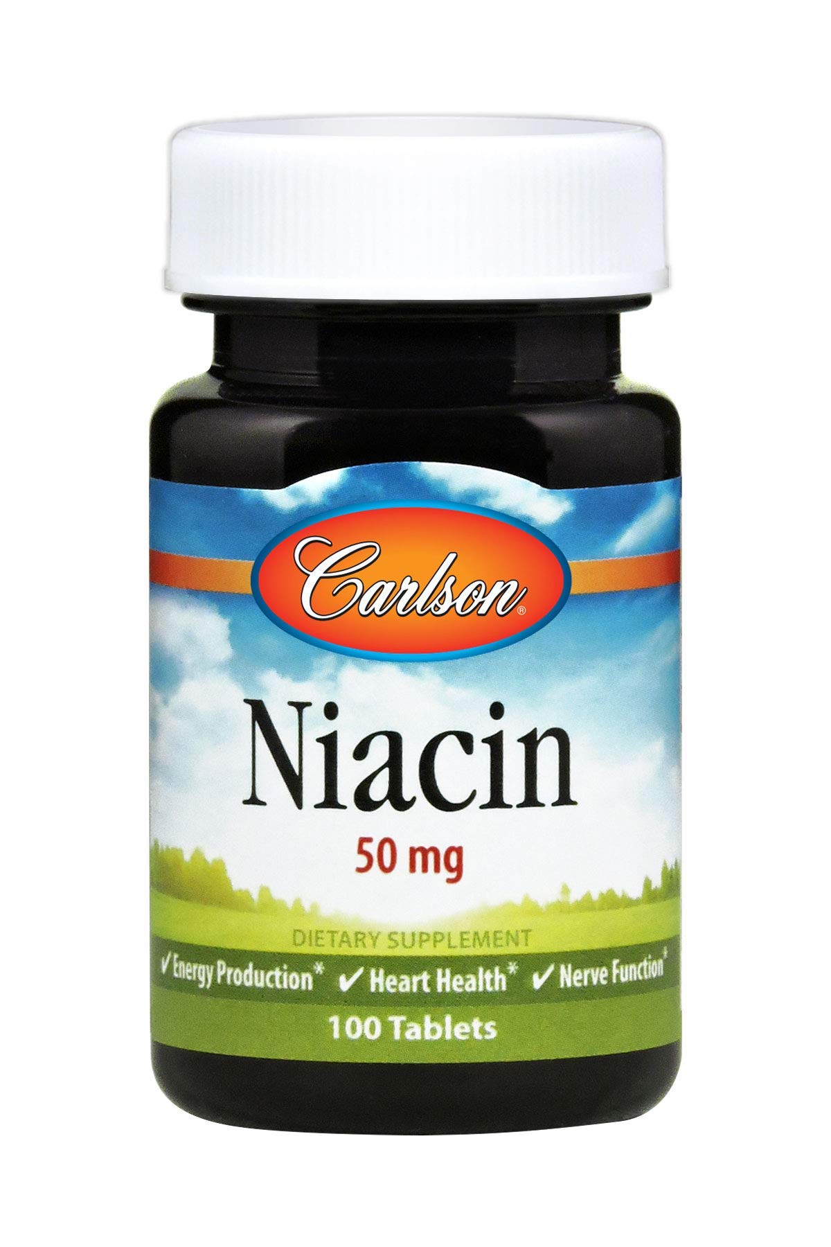 Carlson Niacin 50 mg Tablets, Supports Cholesterol Metabolism, Energy Production, Heart Health, Nerve Function, 100 Tablets