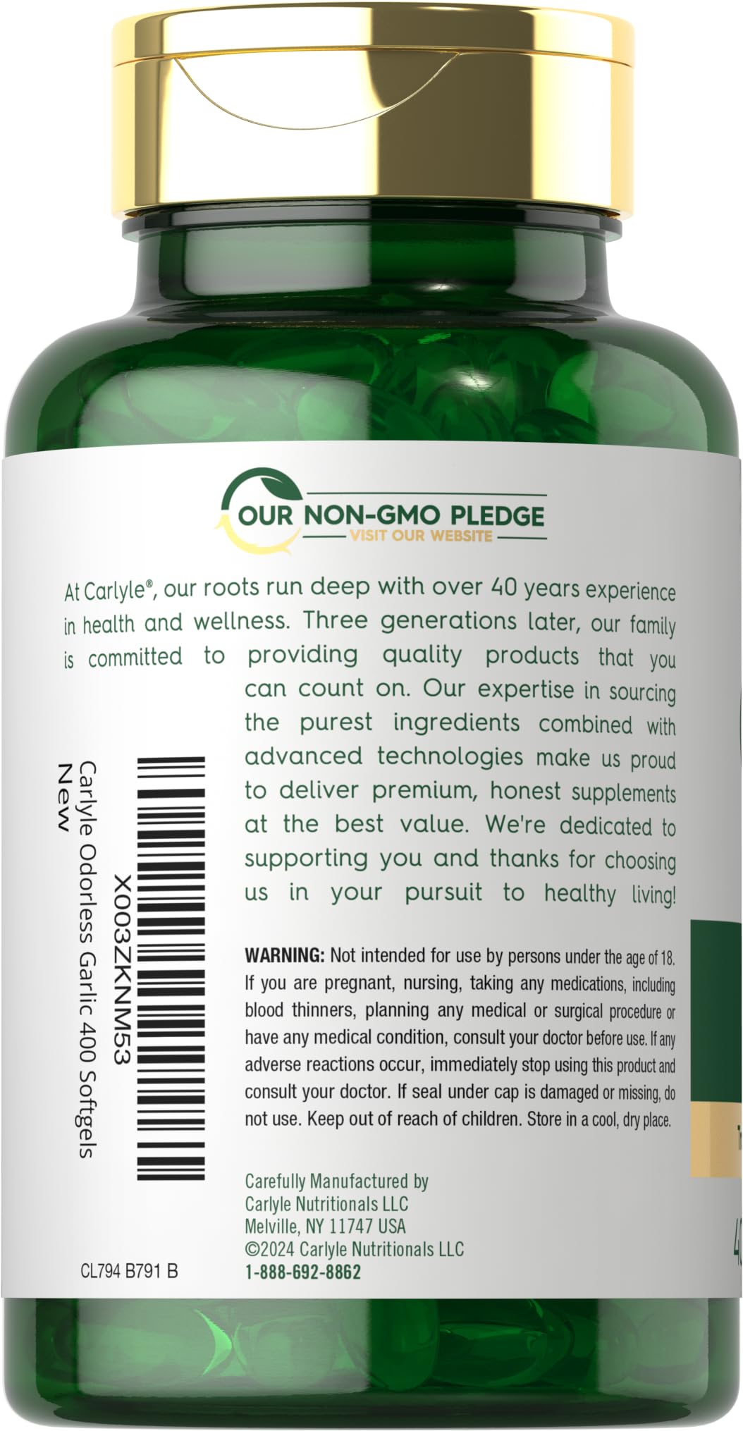 Carlyle Odorless Garlic Supplement Softgels 400