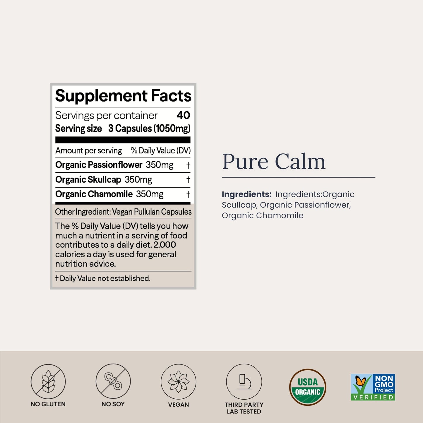 Infinity Greens Stress Relief Adaptogen Mood Support Capsules with Passion Flower, Skullcap, and Chamomile, 120 Capsules