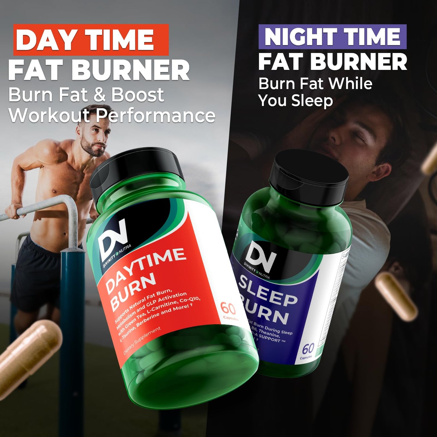 Divinity Nutra Daytime Fat Burner Supplement for Men & Women, with Green Tea Extract, CoQ10, Turmeric, Berberine, Bitter Melon, Metabolism & Appetite Support, 60 Capsules