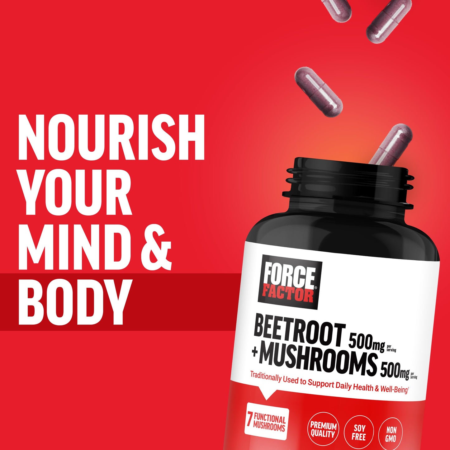 Force Factor Beetroot + Mushrooms Supplement Capsule 120 Count