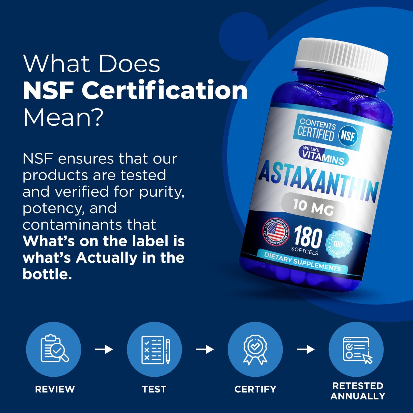 We Like Vitamins NSF Certified Astaxanthin Supplement Softgels 180