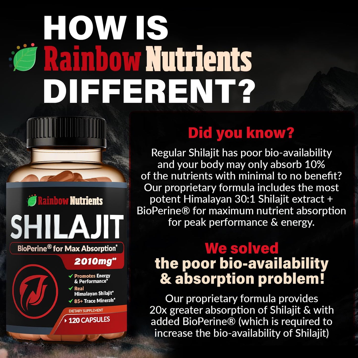 Rainbow Nutrients Pure Himalayan Shilajit Capsules, 120 Count