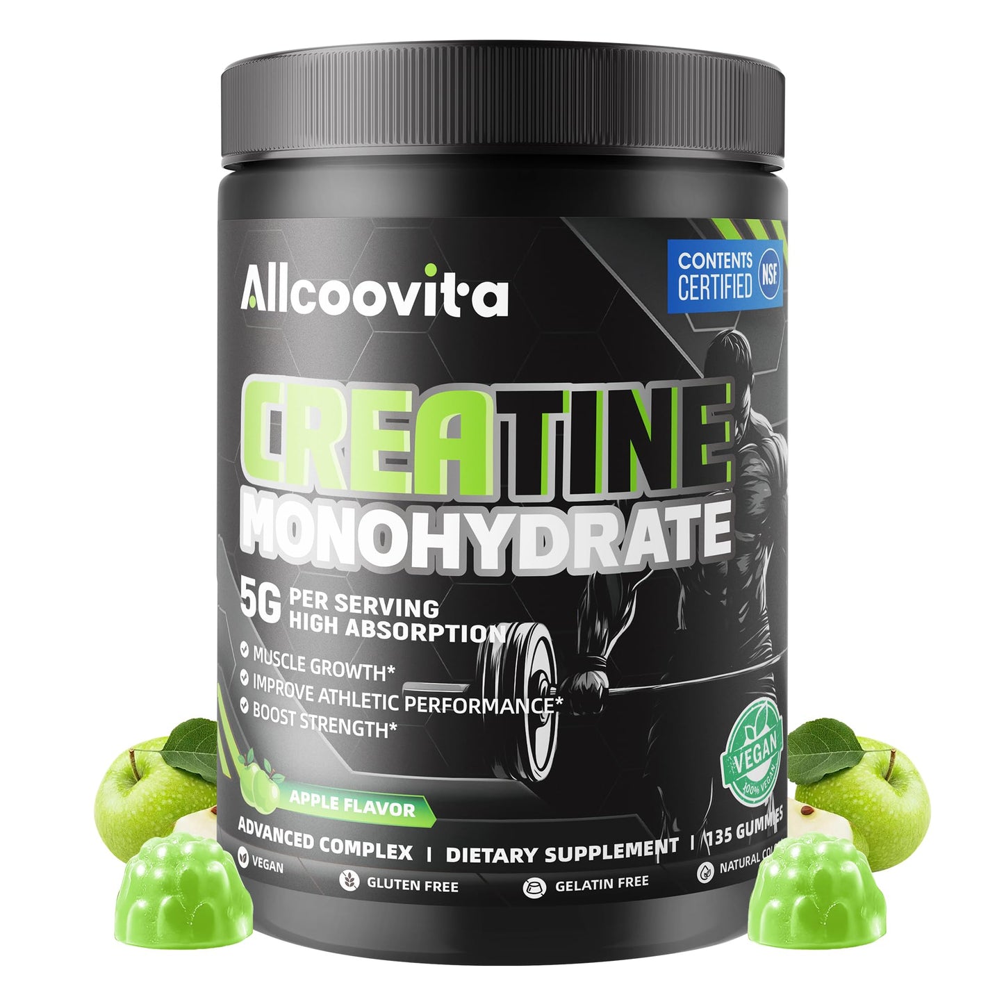 Allcoovita Creatine Monohydrate Gummies, 135 Gummies