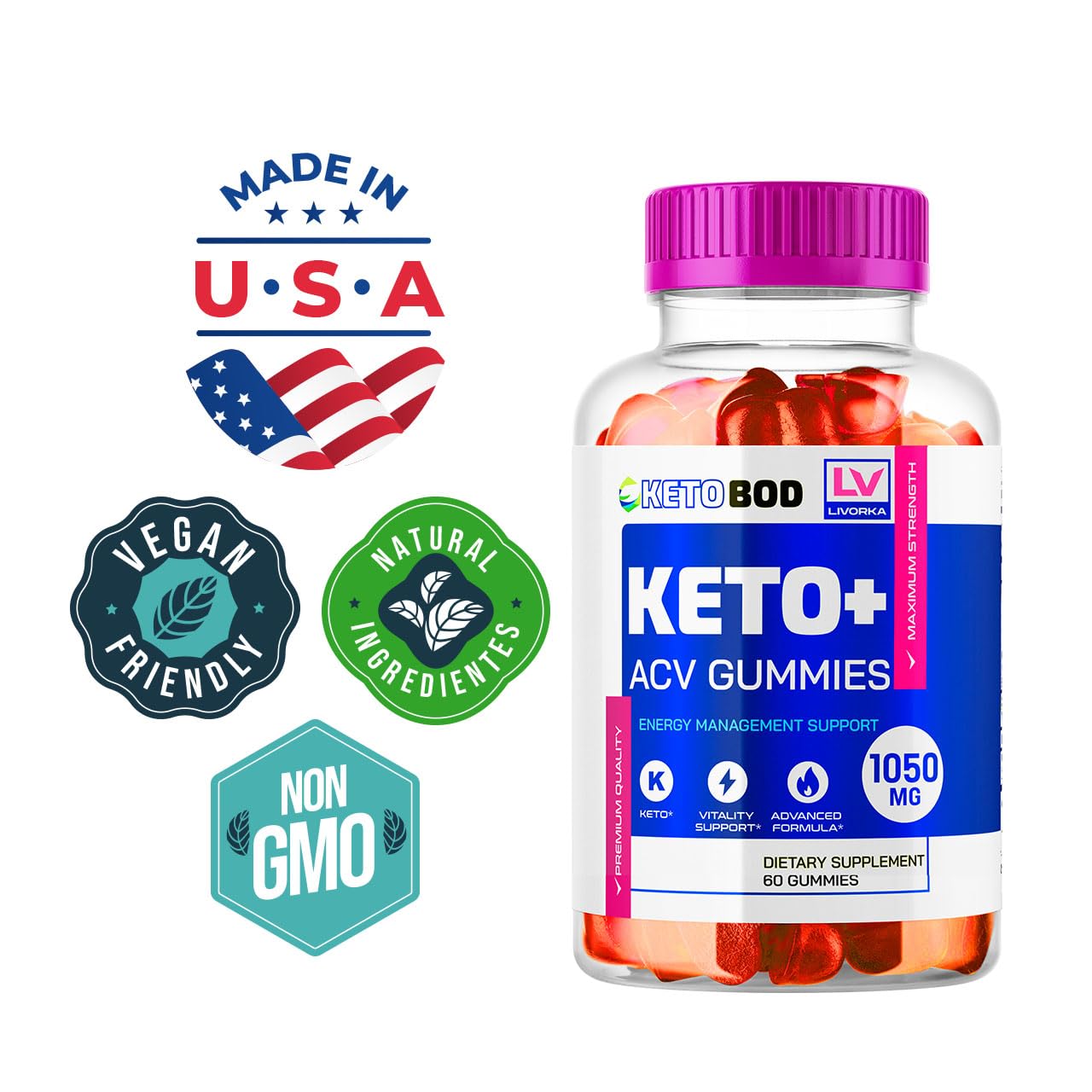 LIVORKA KetoBOD Keto Weight Loss ACV Gummies, 60 Gummies