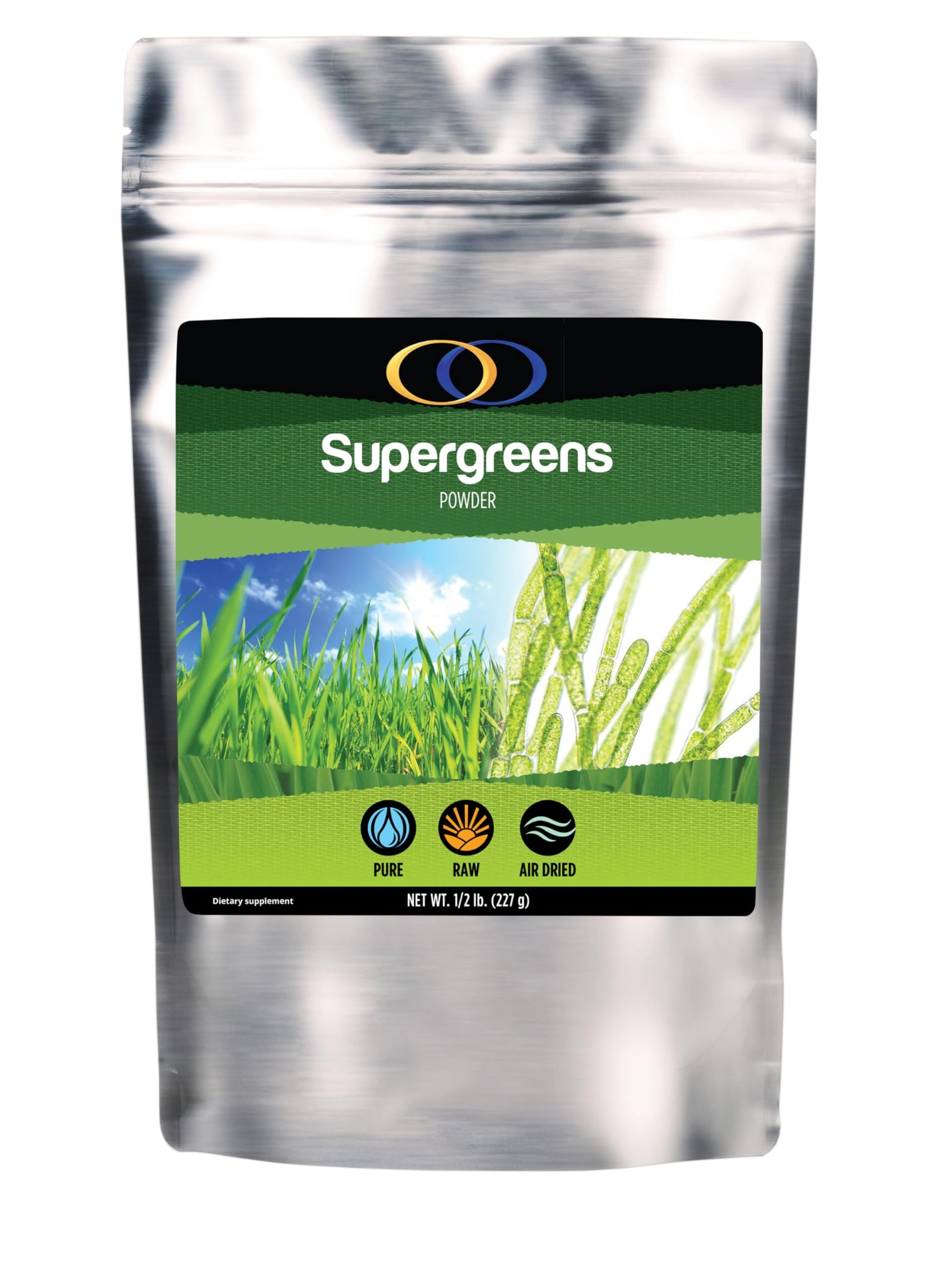 Optimally Organic SuperGreens Freeze-Dried Concentrated Juice Powder with Cracked Cell Wall Chlorella, Barley Grass Juice, Wheatgrass Juice, and Alfalfa Juice, 7.945 oz