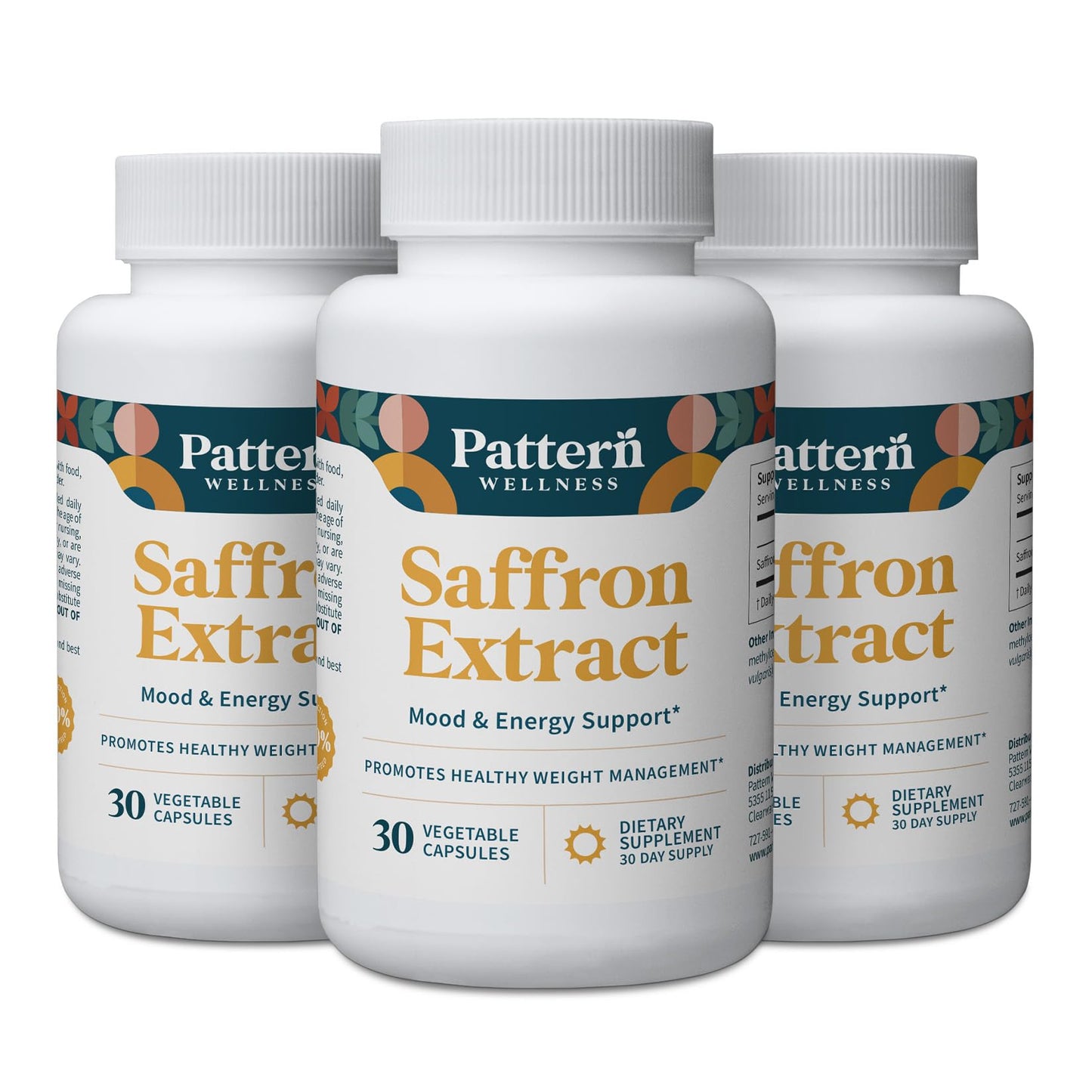 Pattern Wellness Saffron Extract – Mood & Wellness Support – 88.5mg Saffron Supplement – Non-GMO & Gluten-Free – 90 Capsules
